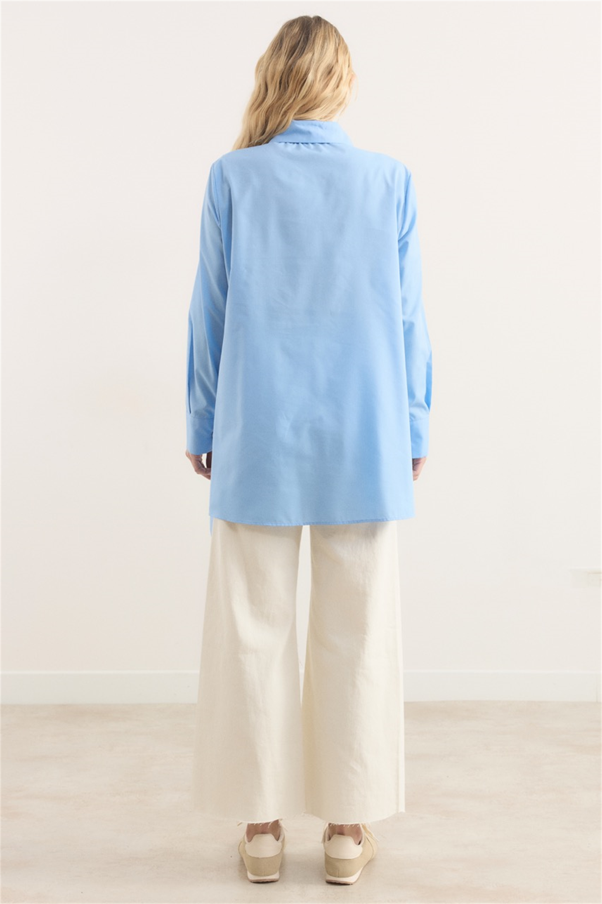 Allerli Yandan Bağlamalı Dacron Gömlek - Mavi