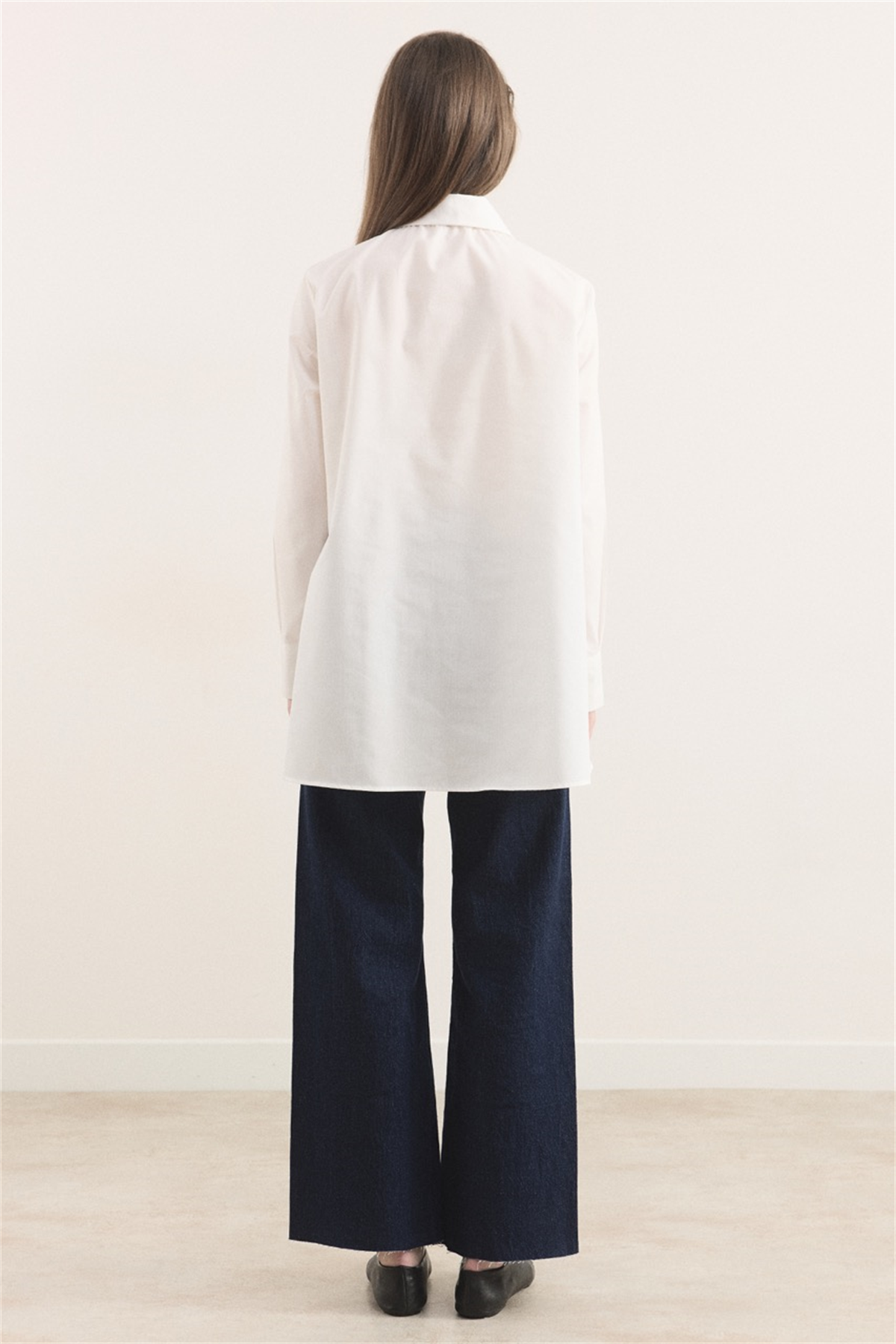 Allerli Yandan Bağlamalı Dacron Gömlek - Ekru