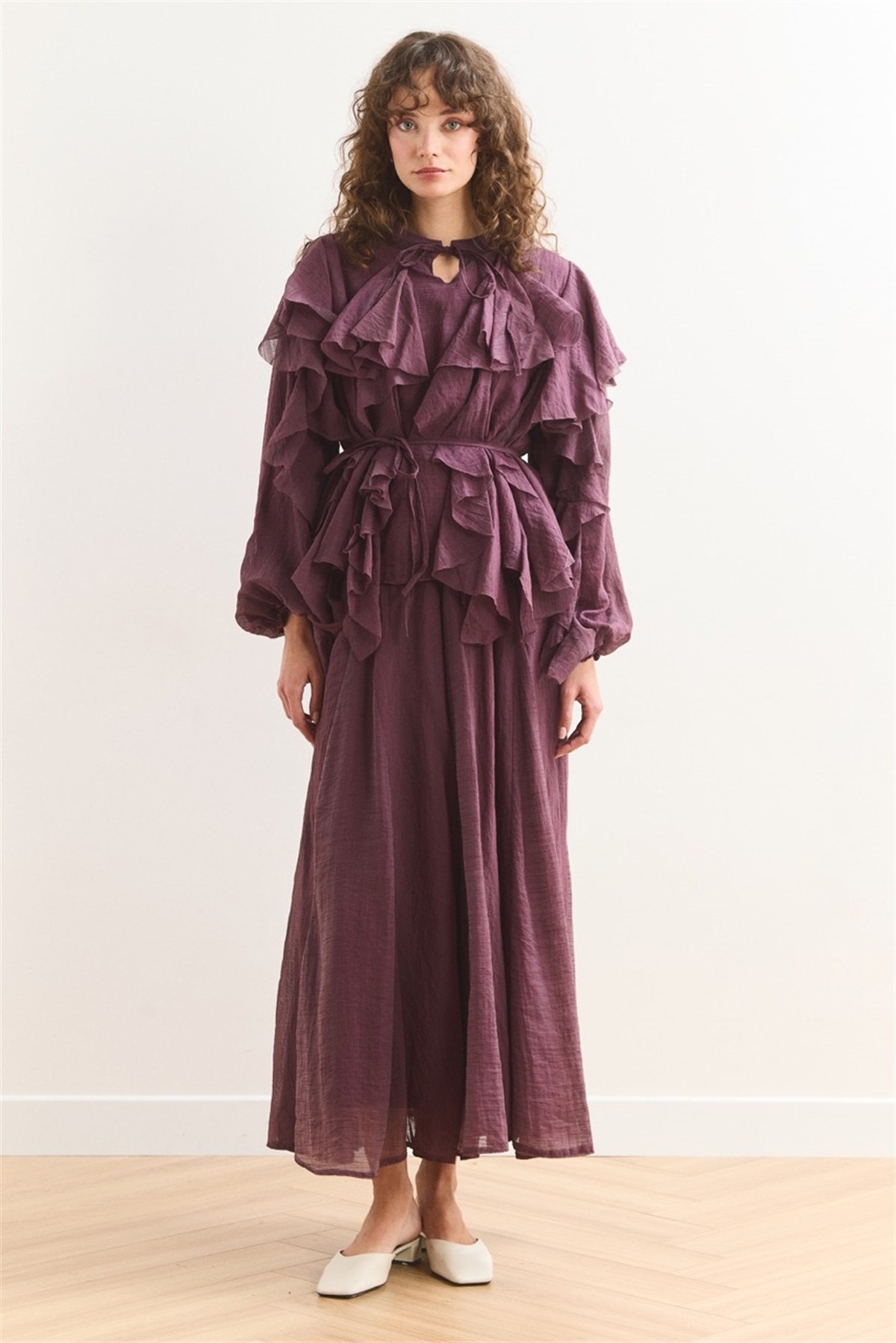 Angelina Volanlı Etek Takım - Mürdüm