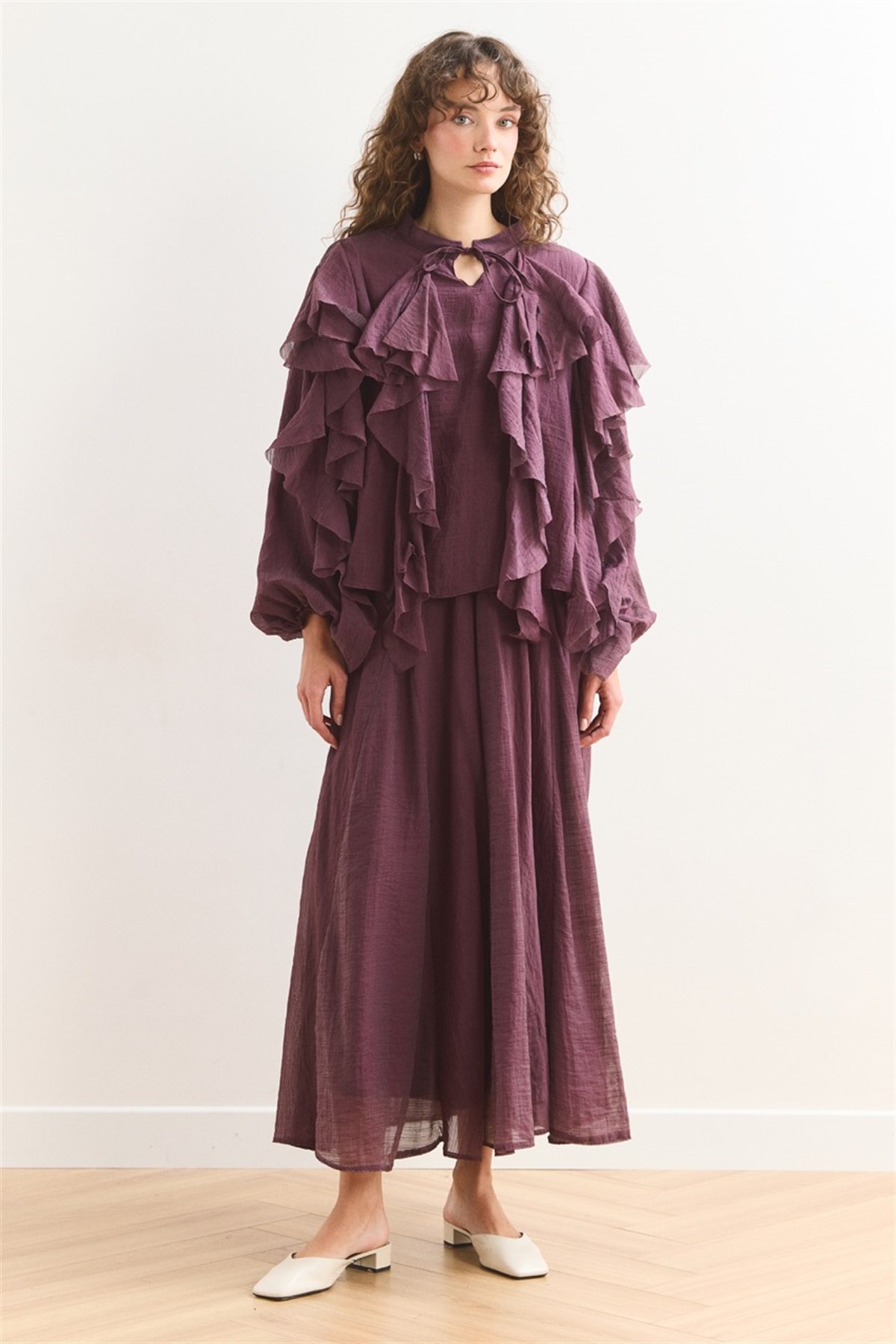 Angelina Volanlı Etek Takım - Mürdüm