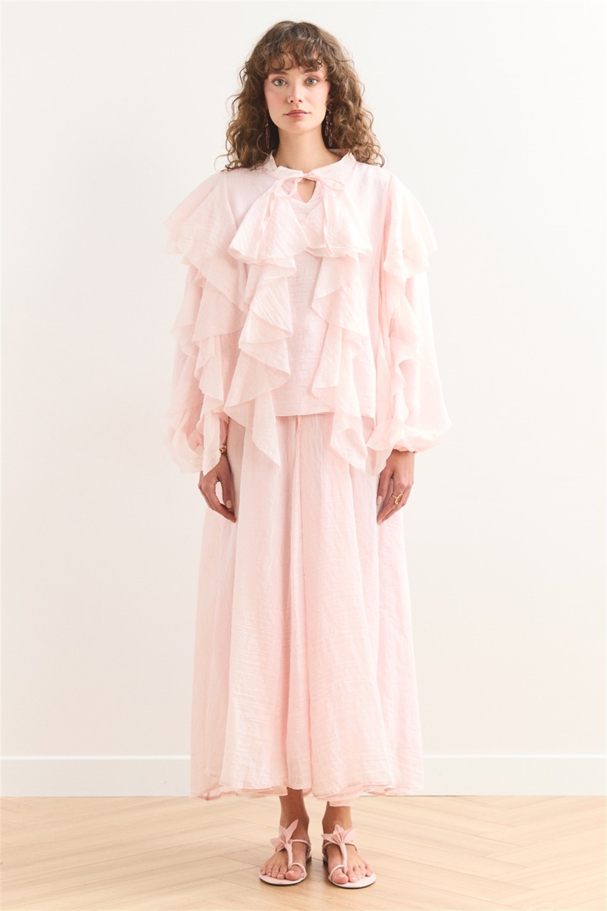 Angelina Volanlı Etek Takım - Pembe