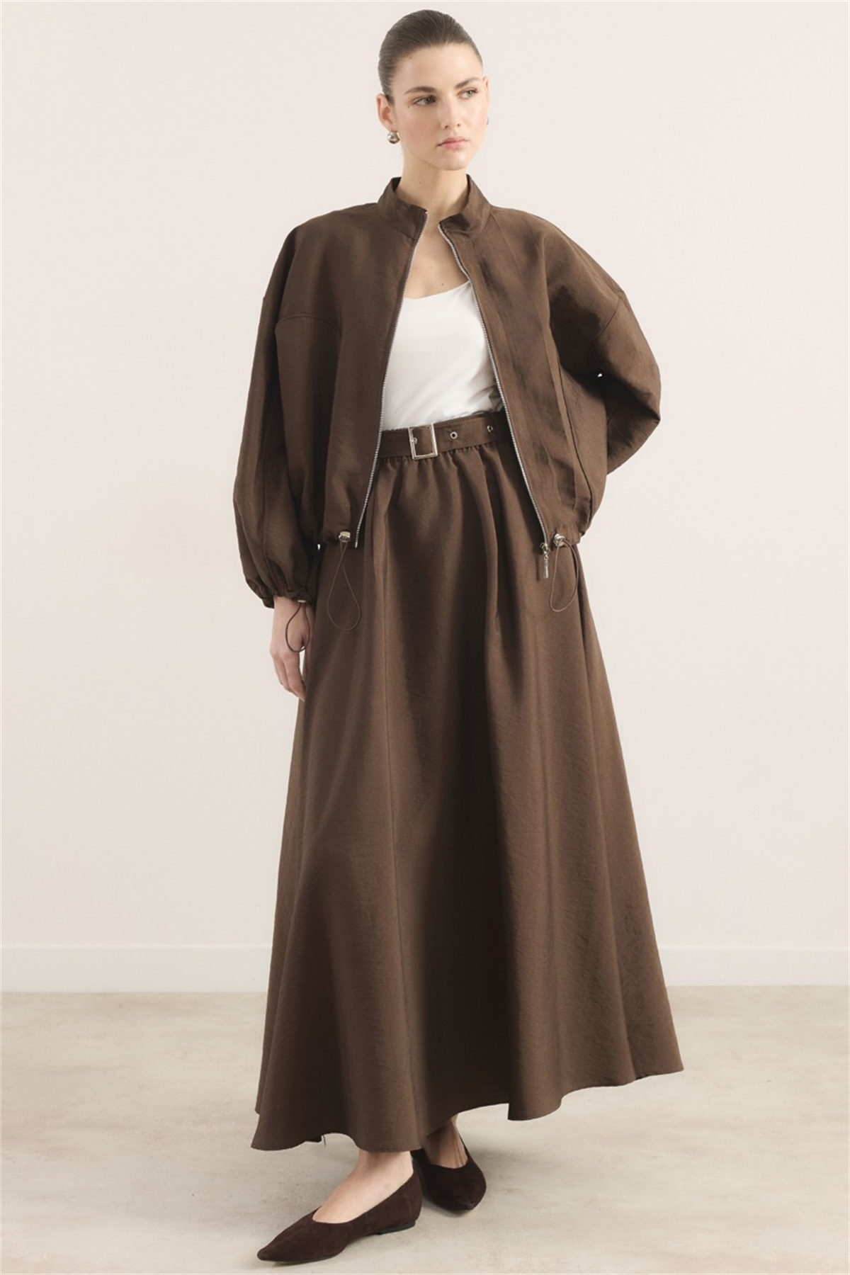 Ara Biyeli Cupra Etekli Takım - Kahve