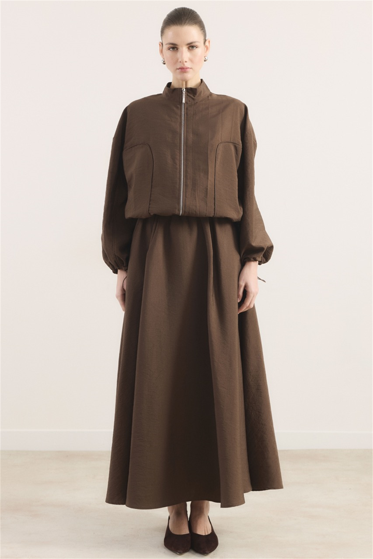 Ara Biyeli Cupra Etekli Takım - Kahve