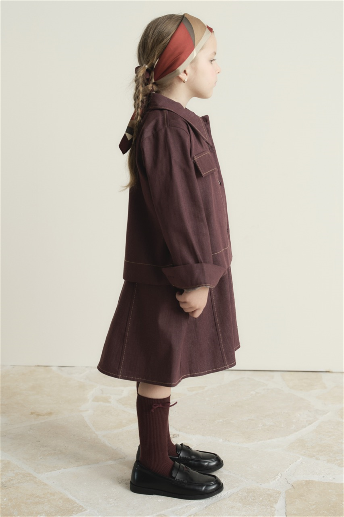 Arle Ceketli Denim Jile Elbise - Bordo