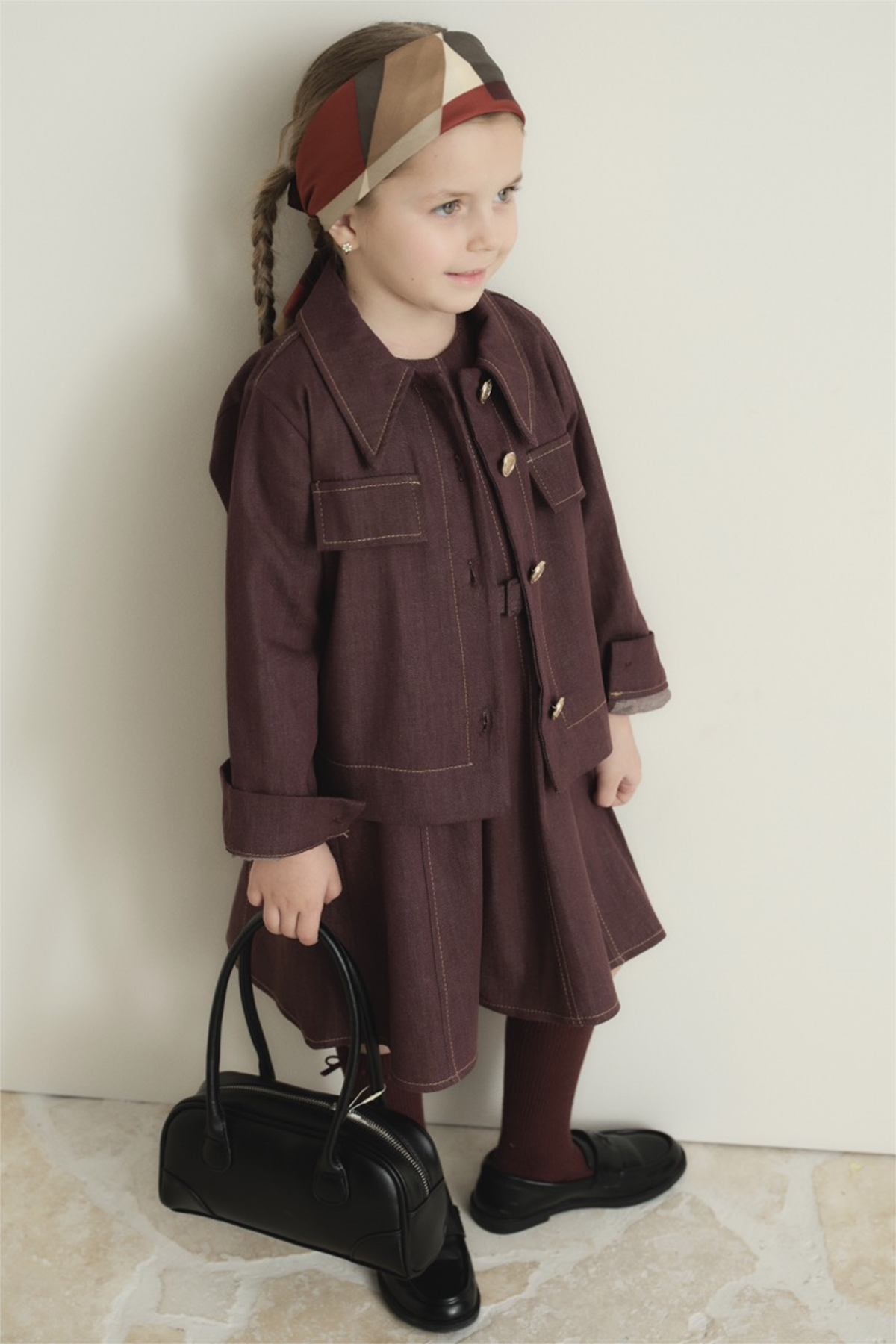 Arle Ceketli Denim Jile Elbise - Bordo