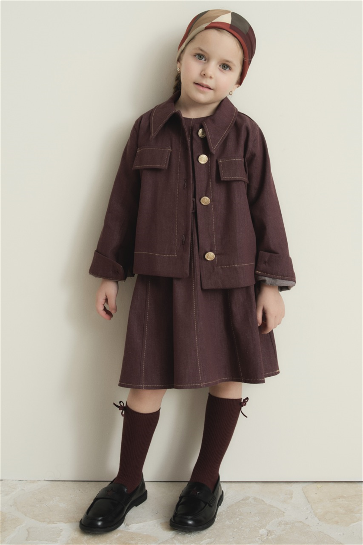 Arle Ceketli Denim Jile Elbise - Bordo