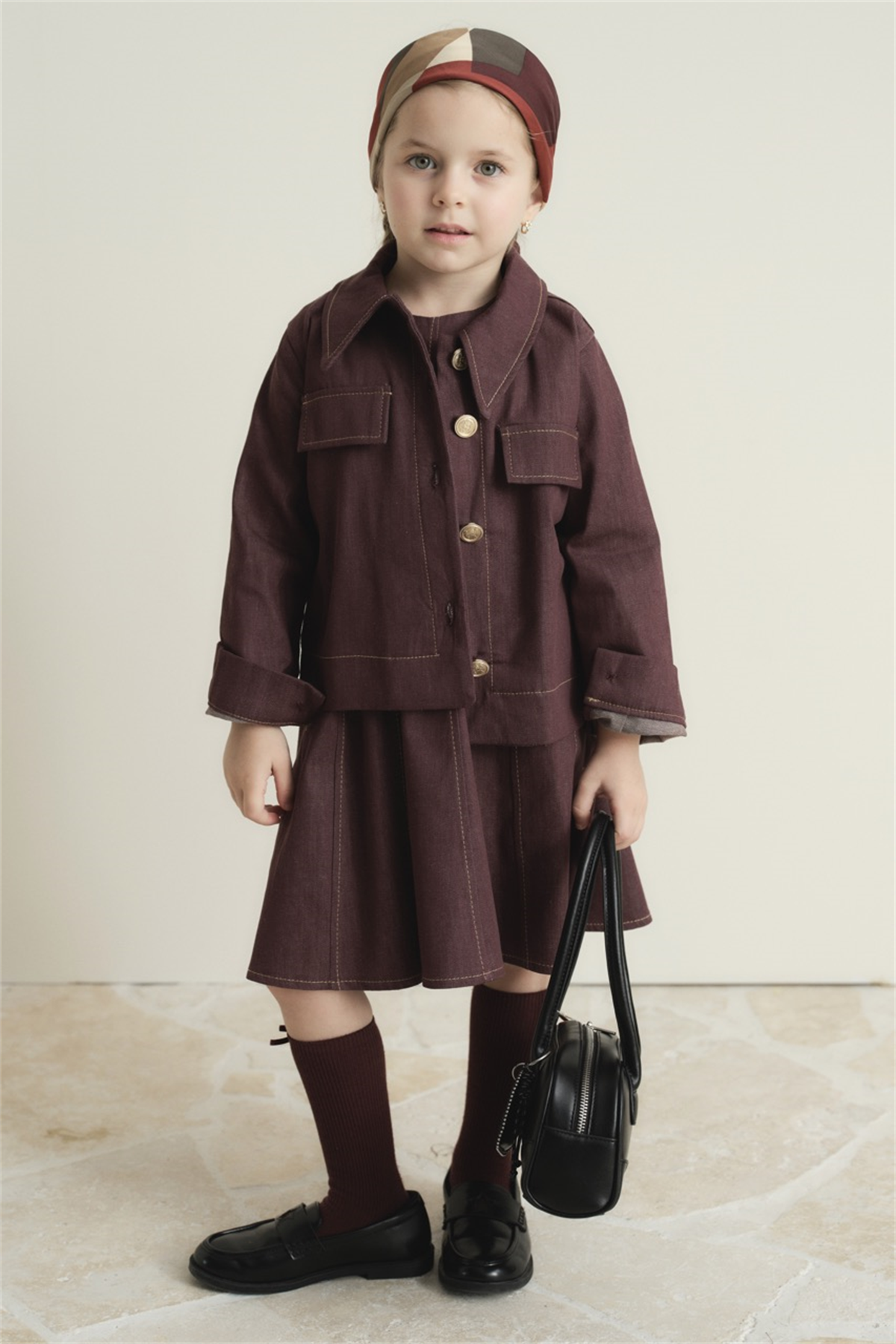 Arle Ceketli Denim Jile Elbise - Bordo