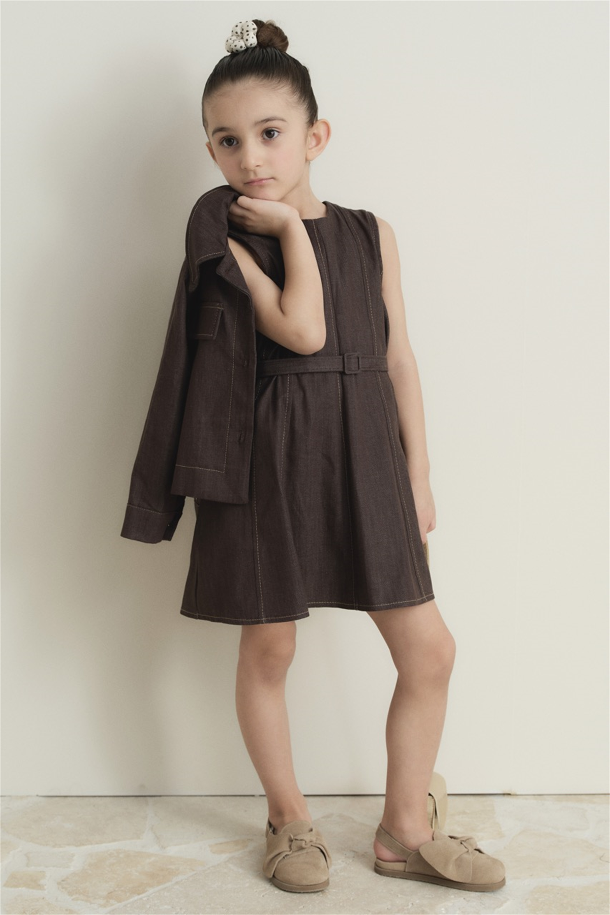 Arle Ceketli Denim Jile Elbise - Kahve