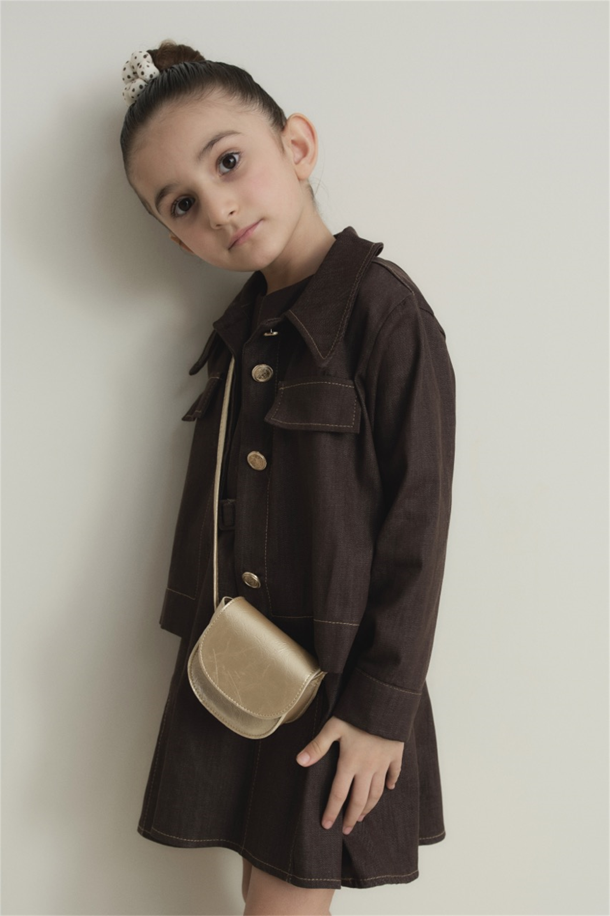 Arle Ceketli Denim Jile Elbise - Kahve