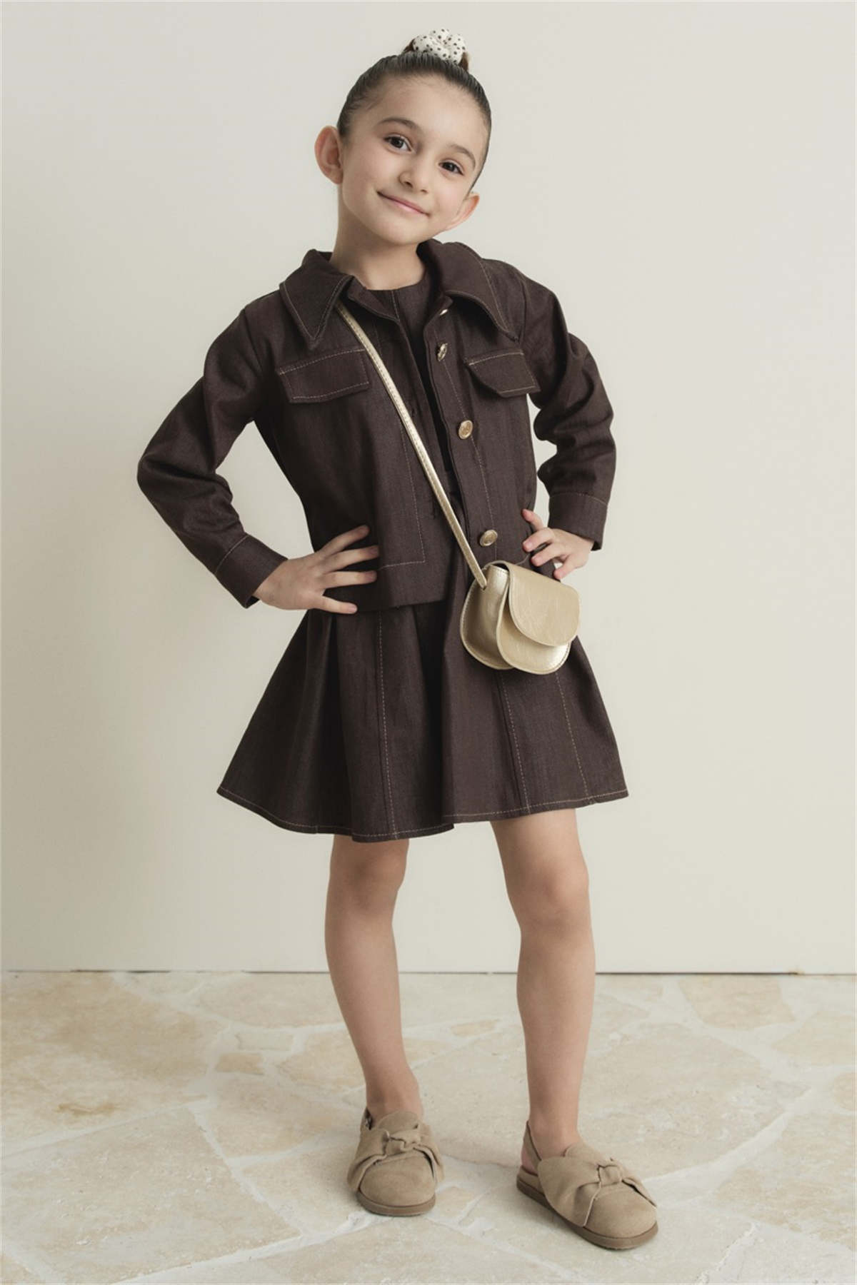 Arle Ceketli Denim Jile Elbise - Kahve