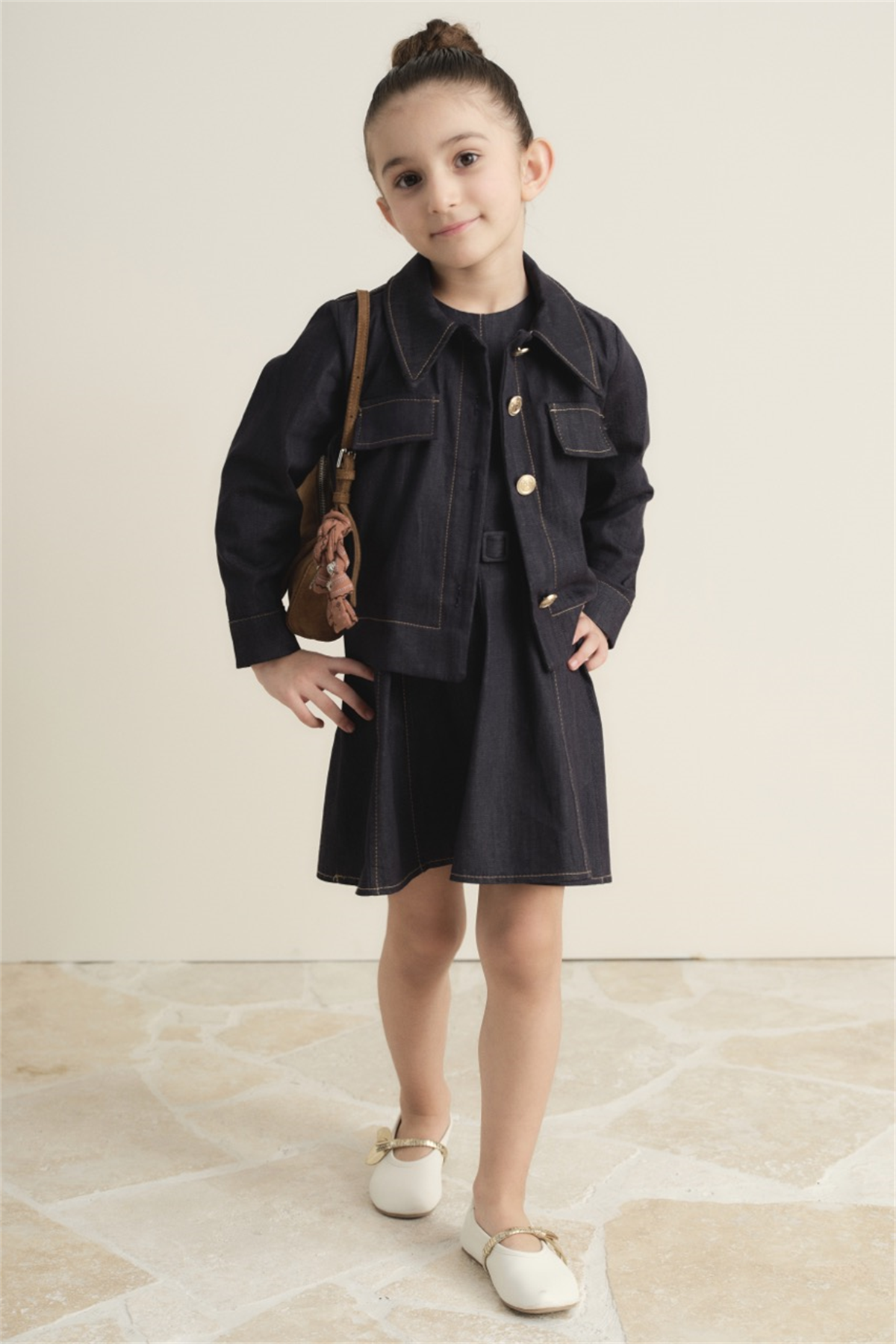 Arle Ceketli Denim Jile Elbise - Lacivert