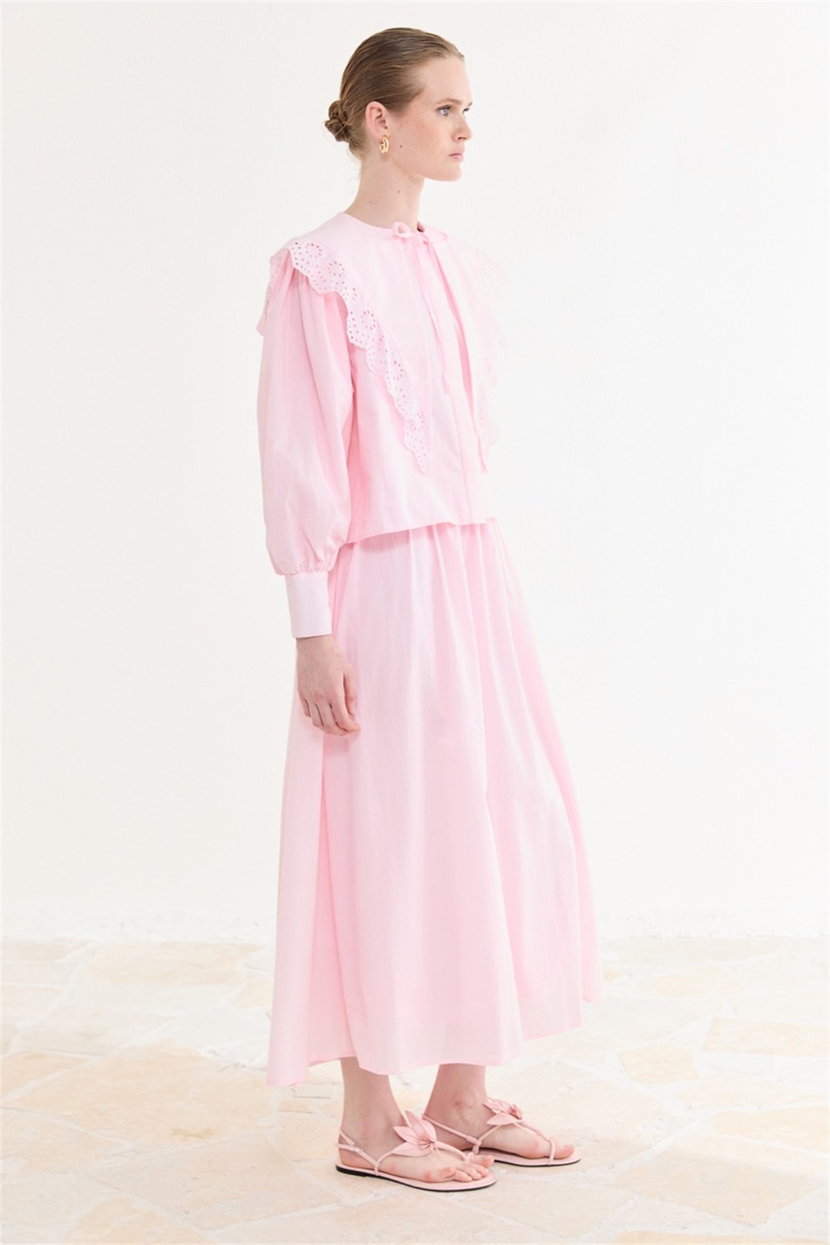 Asia Güpürlü Vual Etek Takım - Pembe