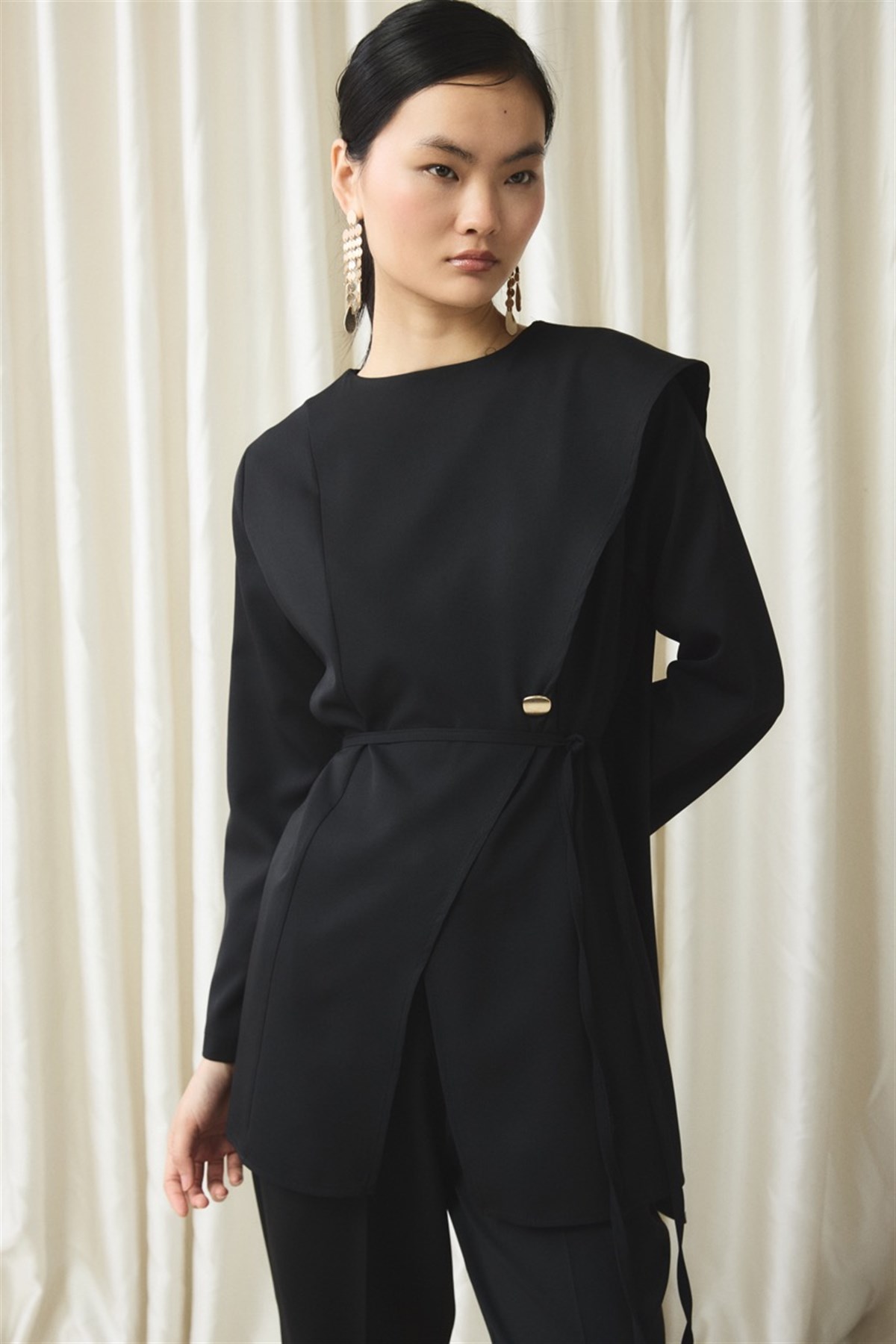 Asimetrik Double Pantolon Takım - Siyah