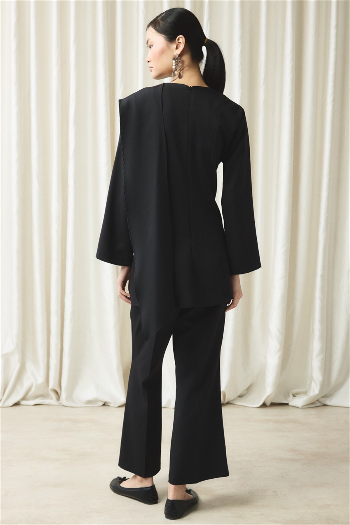 Asimetrik Double Pantolon Takım - Siyah