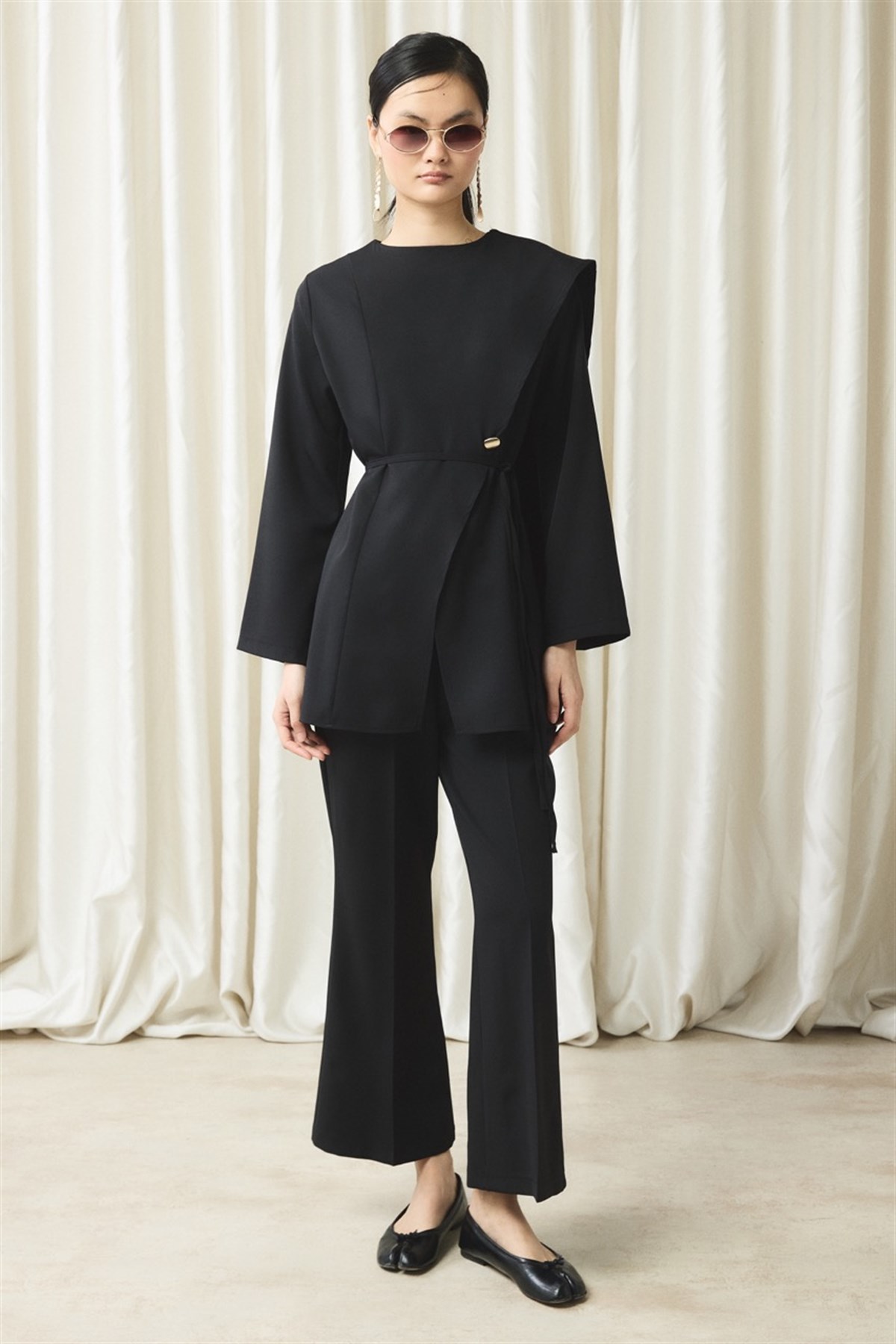 Asimetrik Double Pantolon Takım - Siyah