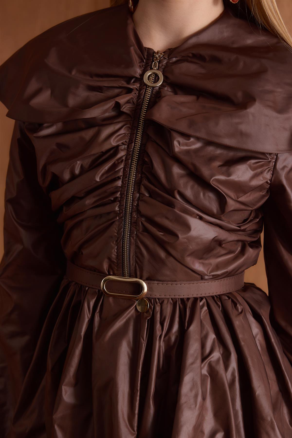 Aurelia Balon Yarım Fermuarlı Yağmurluk - Kahve