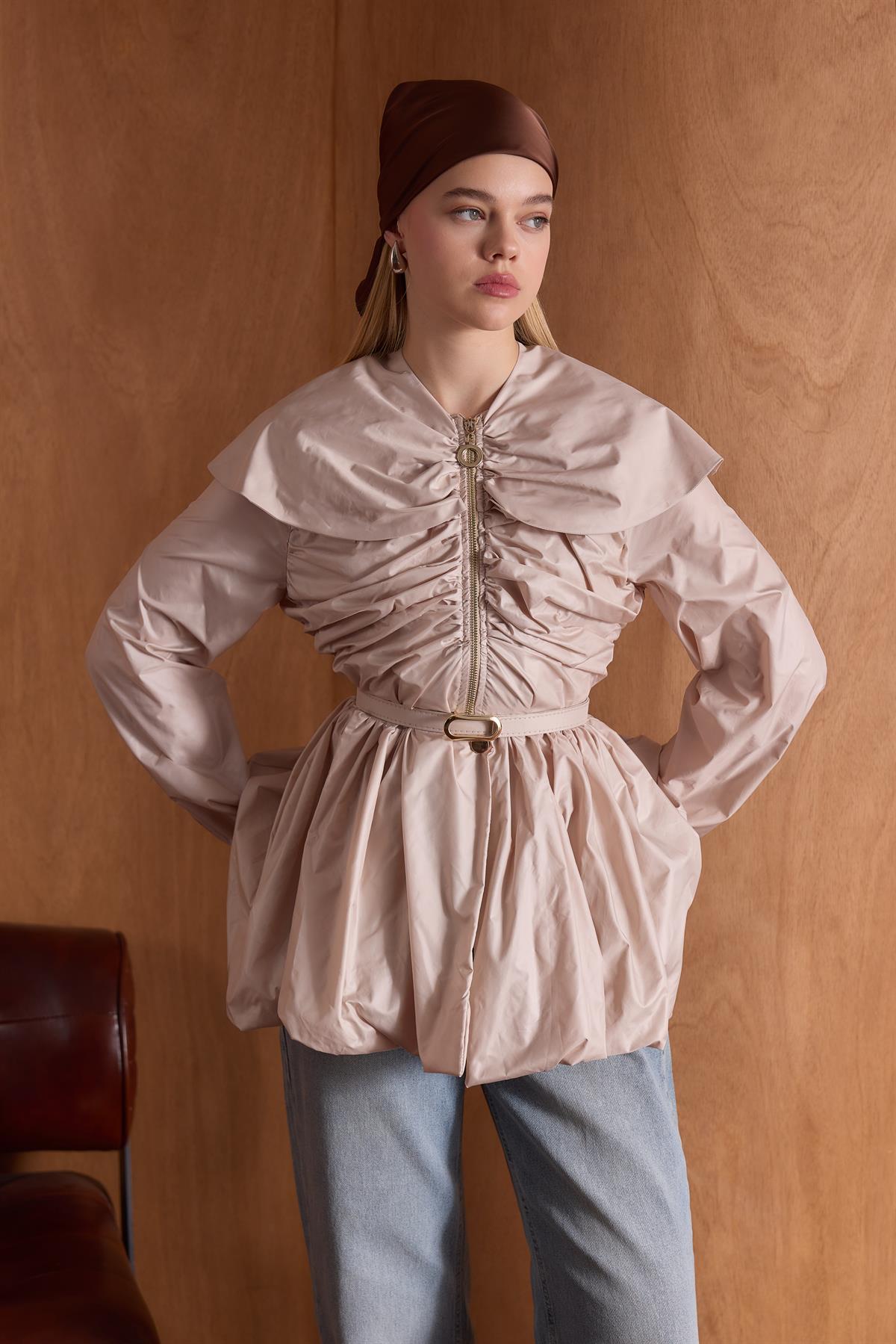 Aurelia Balon Yarım Fermuarlı Yağmurluk - Bej