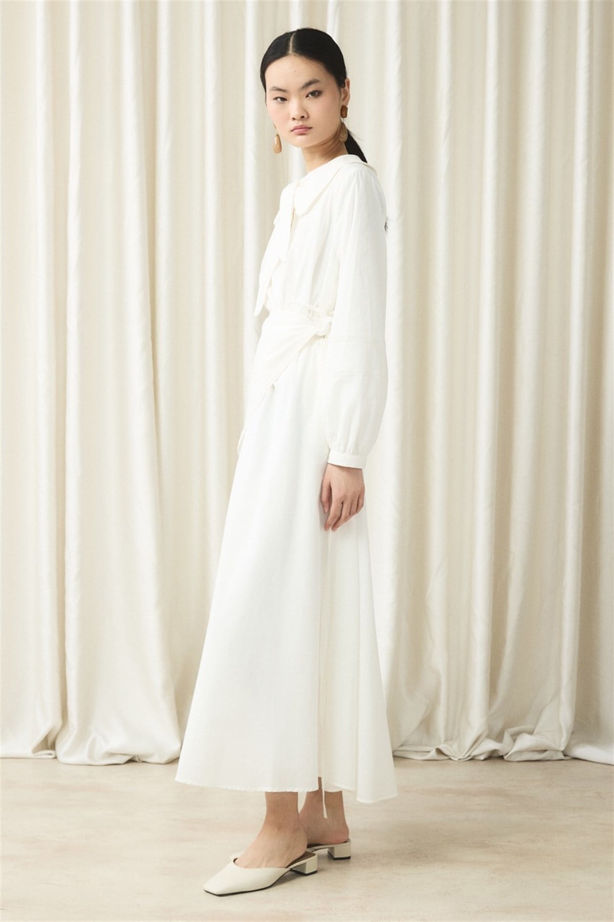 Bağlama Yaka Detay Vual Takım - Ekru