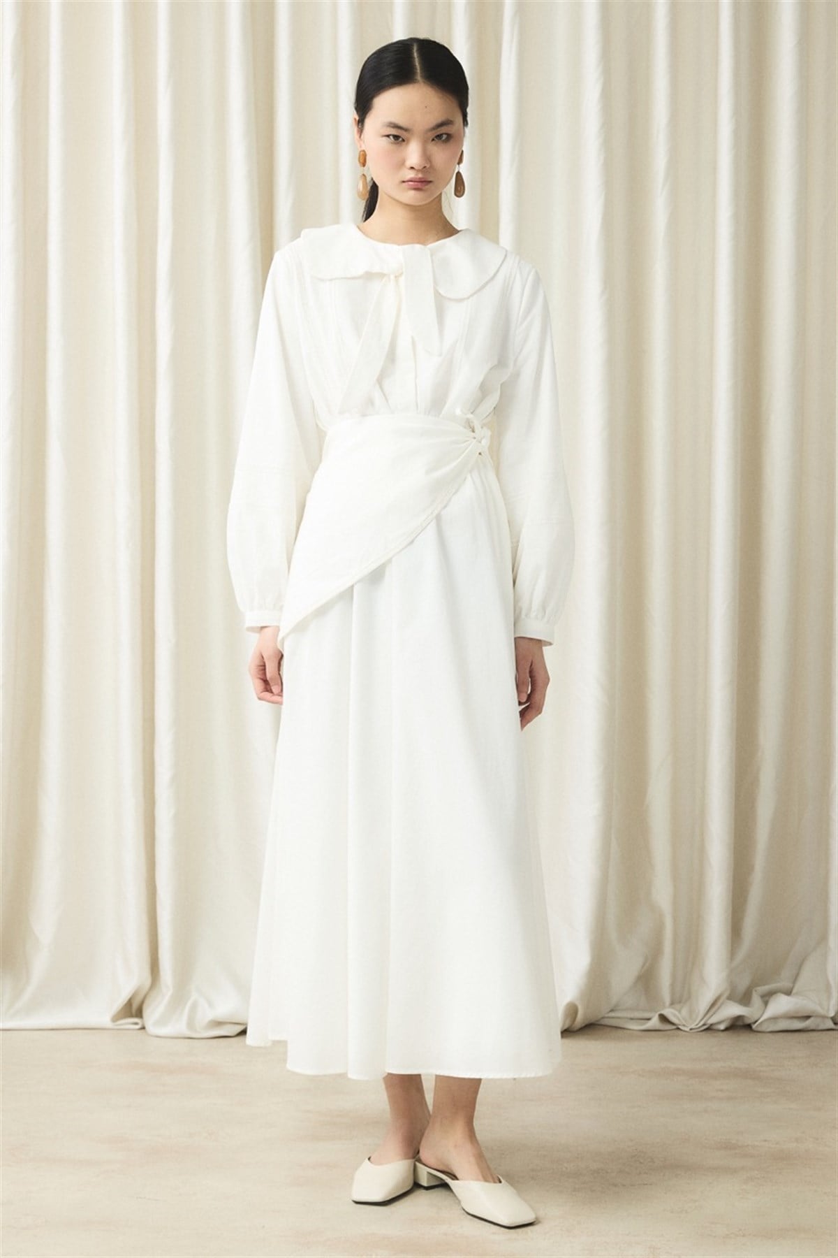 Bağlama Yaka Detay Vual Takım - Ekru