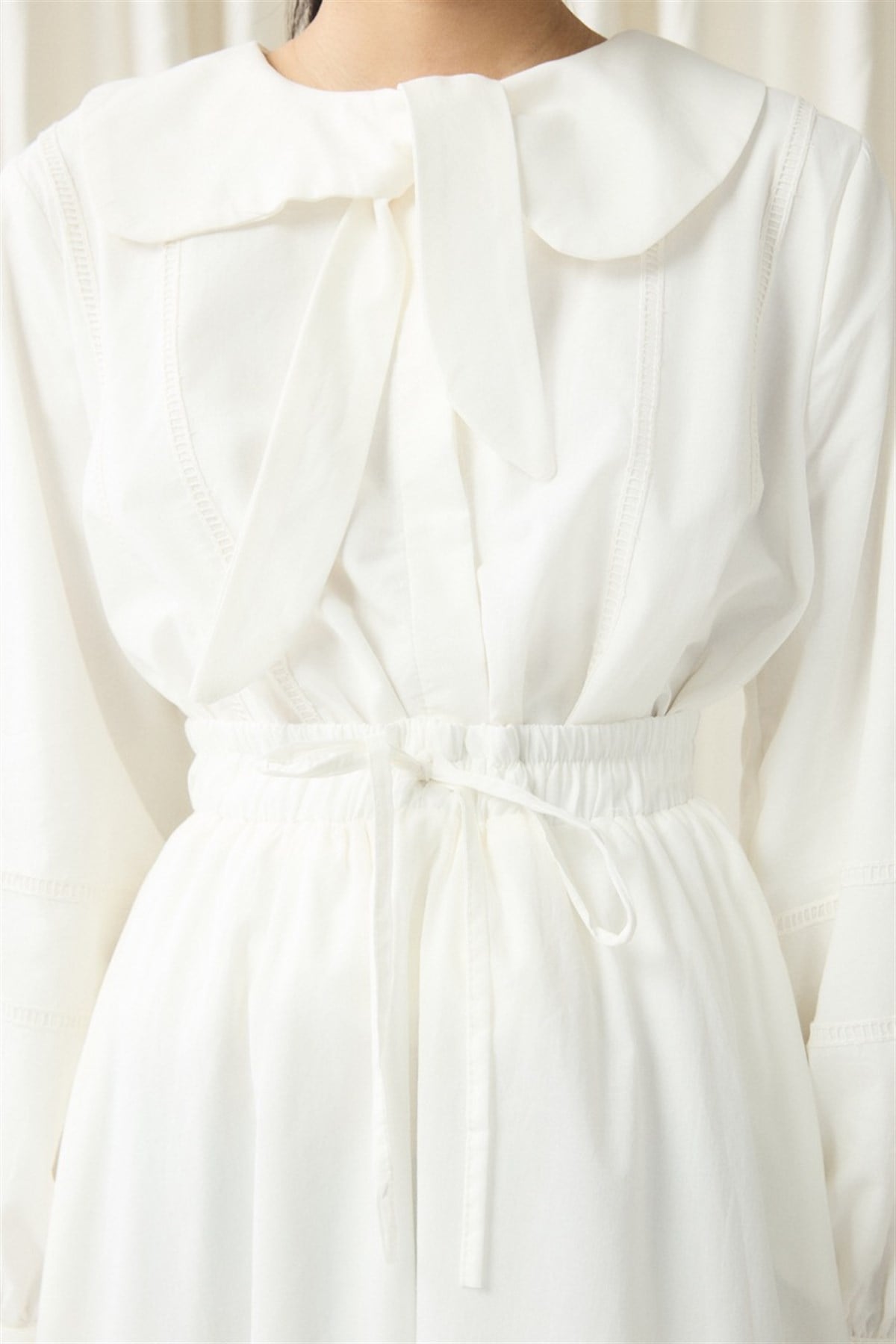 Bağlama Yaka Detay Vual Takım - Ekru