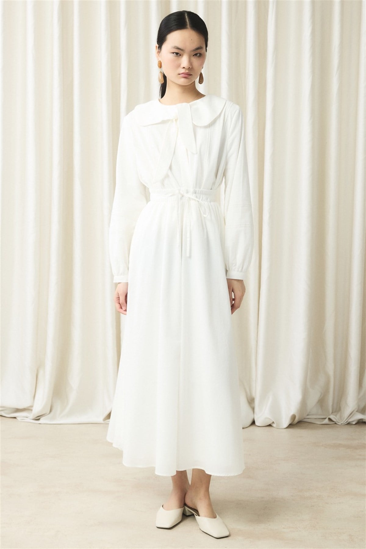 Bağlama Yaka Detay Vual Takım - Ekru