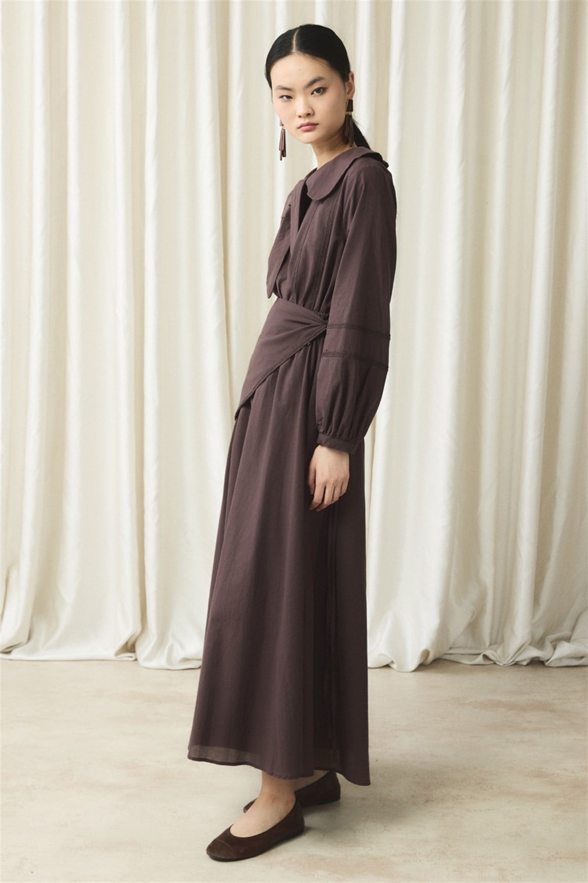 Bağlama Yaka Detay Vual Takım - Kahve