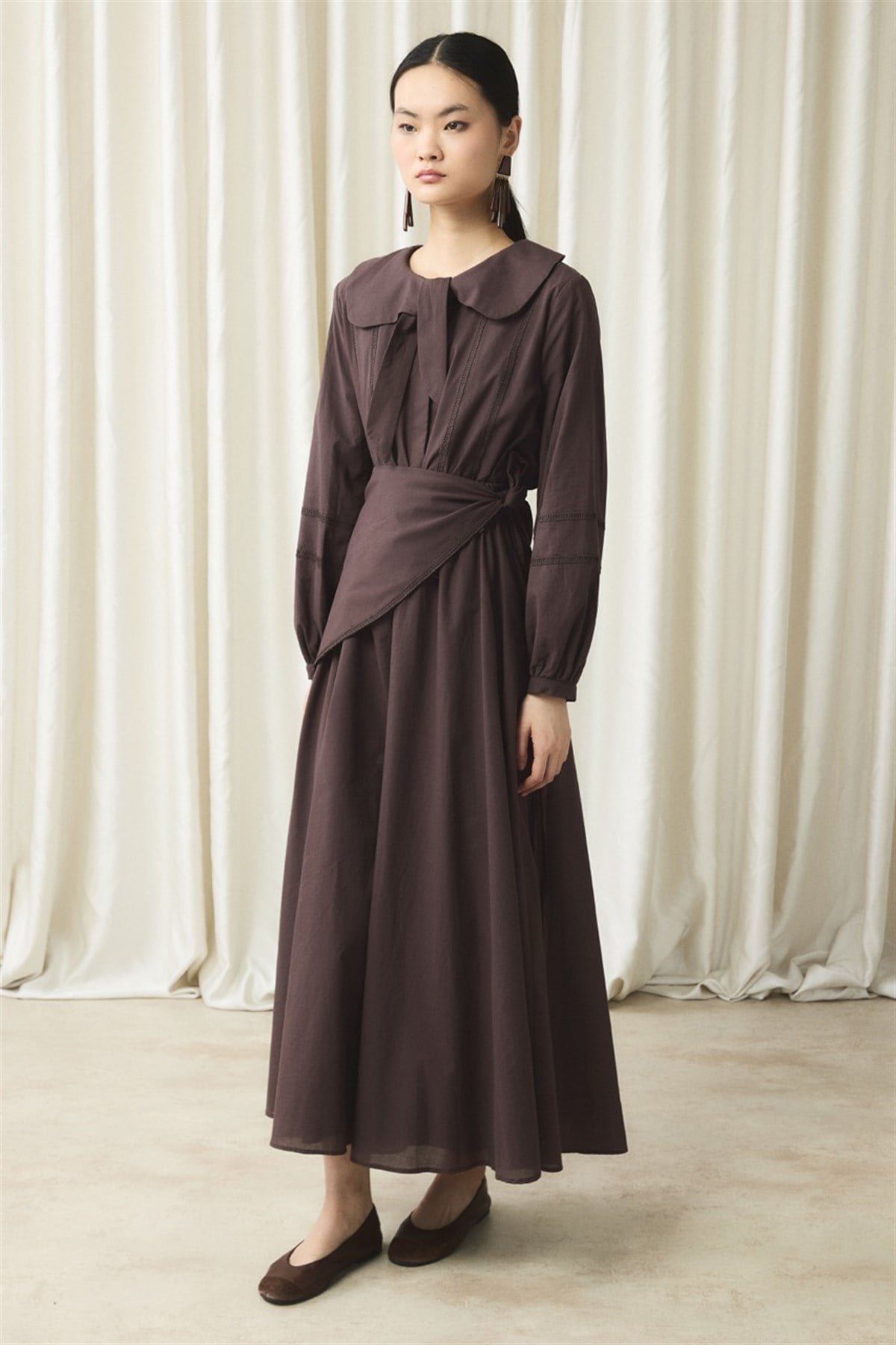 Bağlama Yaka Detay Vual Takım - Kahve