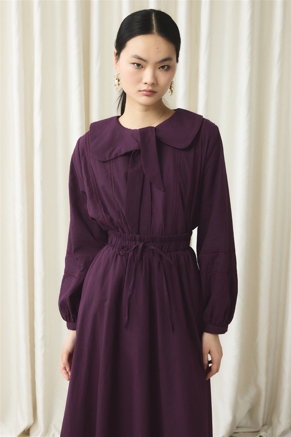 Bağlama Yaka Detay Vual Takım - Mürdüm