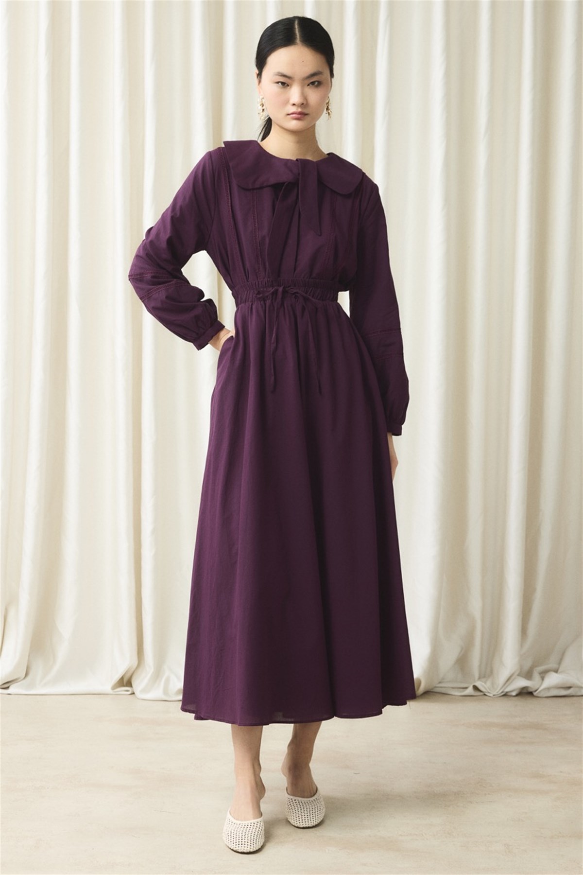 Bağlama Yaka Detay Vual Takım - Mürdüm