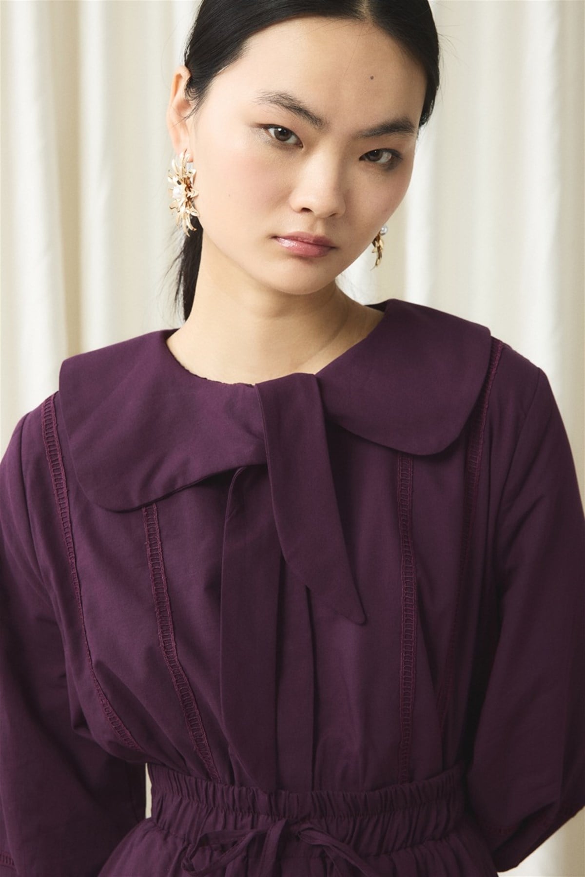 Bağlama Yaka Detay Vual Takım - Mürdüm