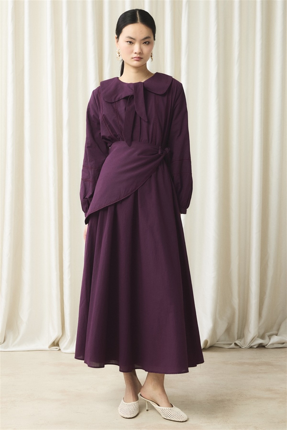 Bağlama Yaka Detay Vual Takım - Mürdüm