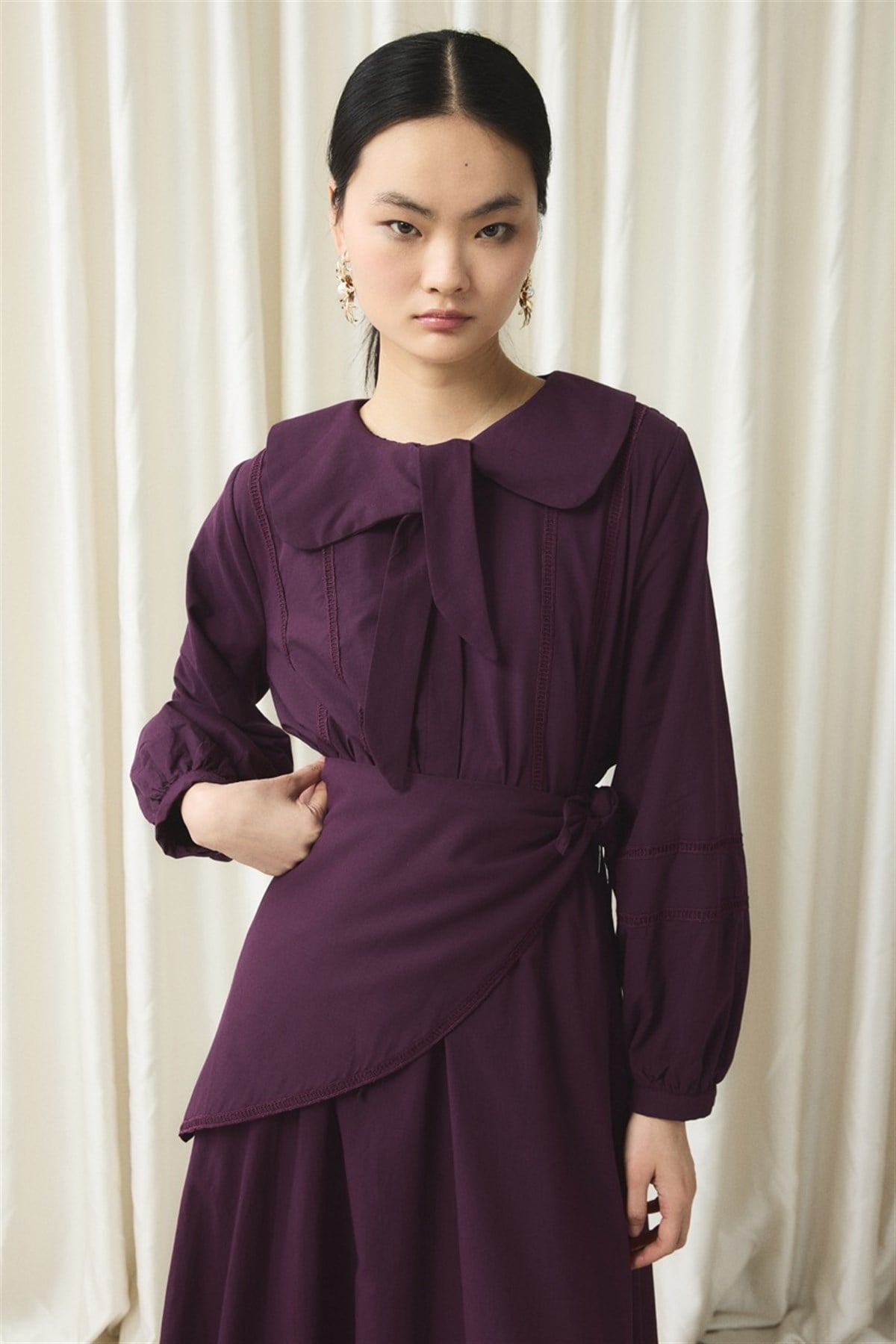 Bağlama Yaka Detay Vual Takım - Mürdüm