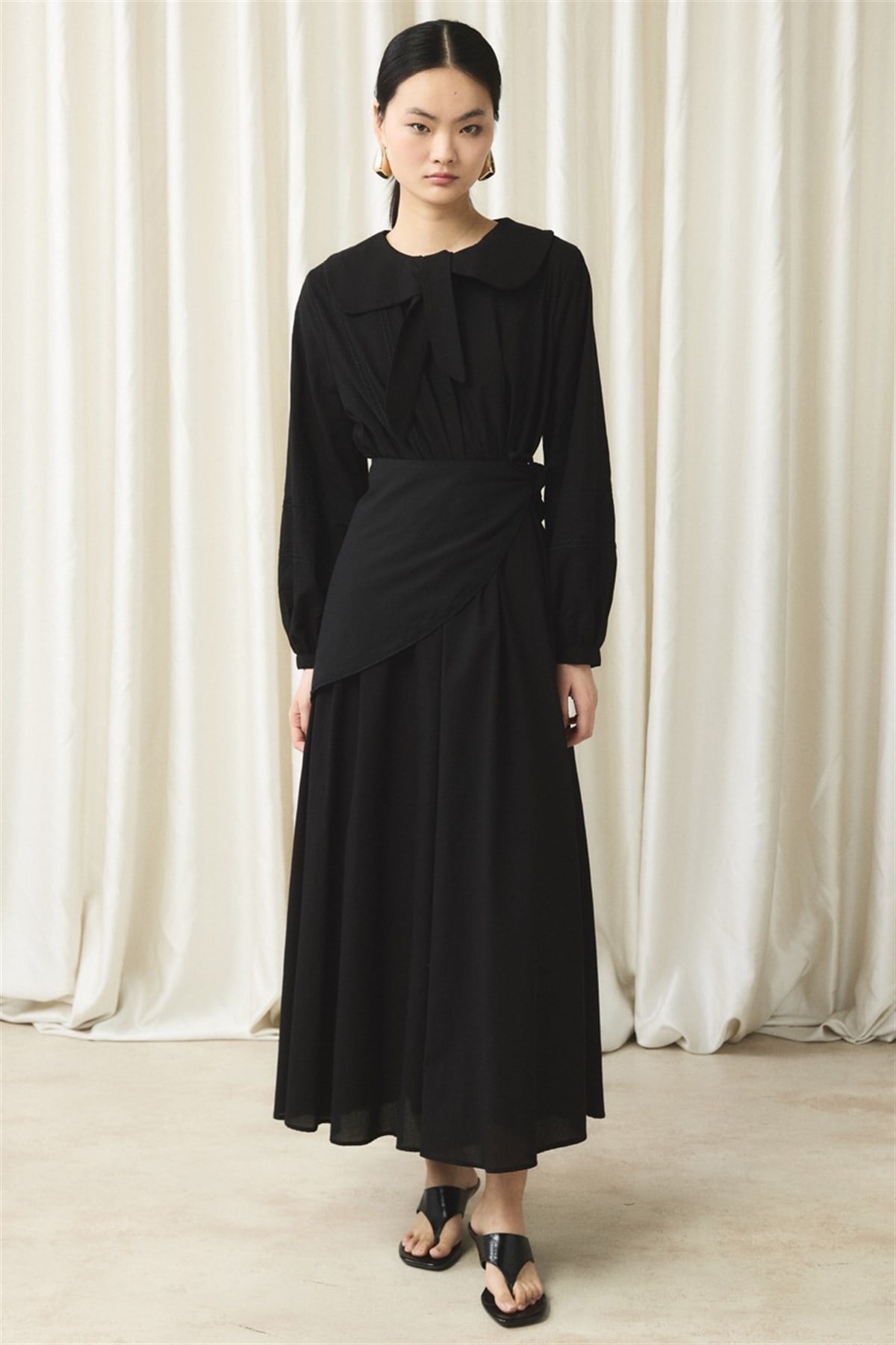 Bağlama Yaka Detay Vual Takım - Siyah