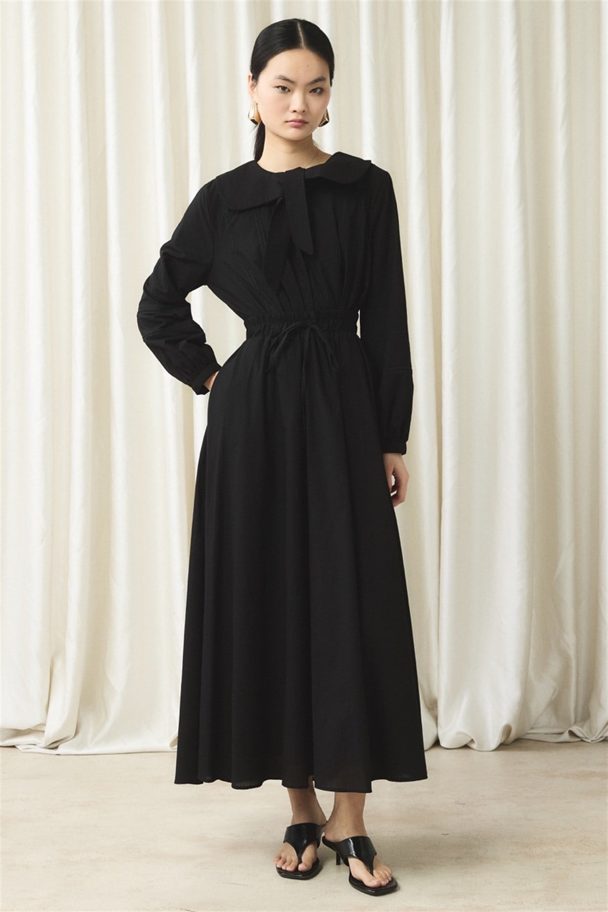 Bağlama Yaka Detay Vual Takım - Siyah