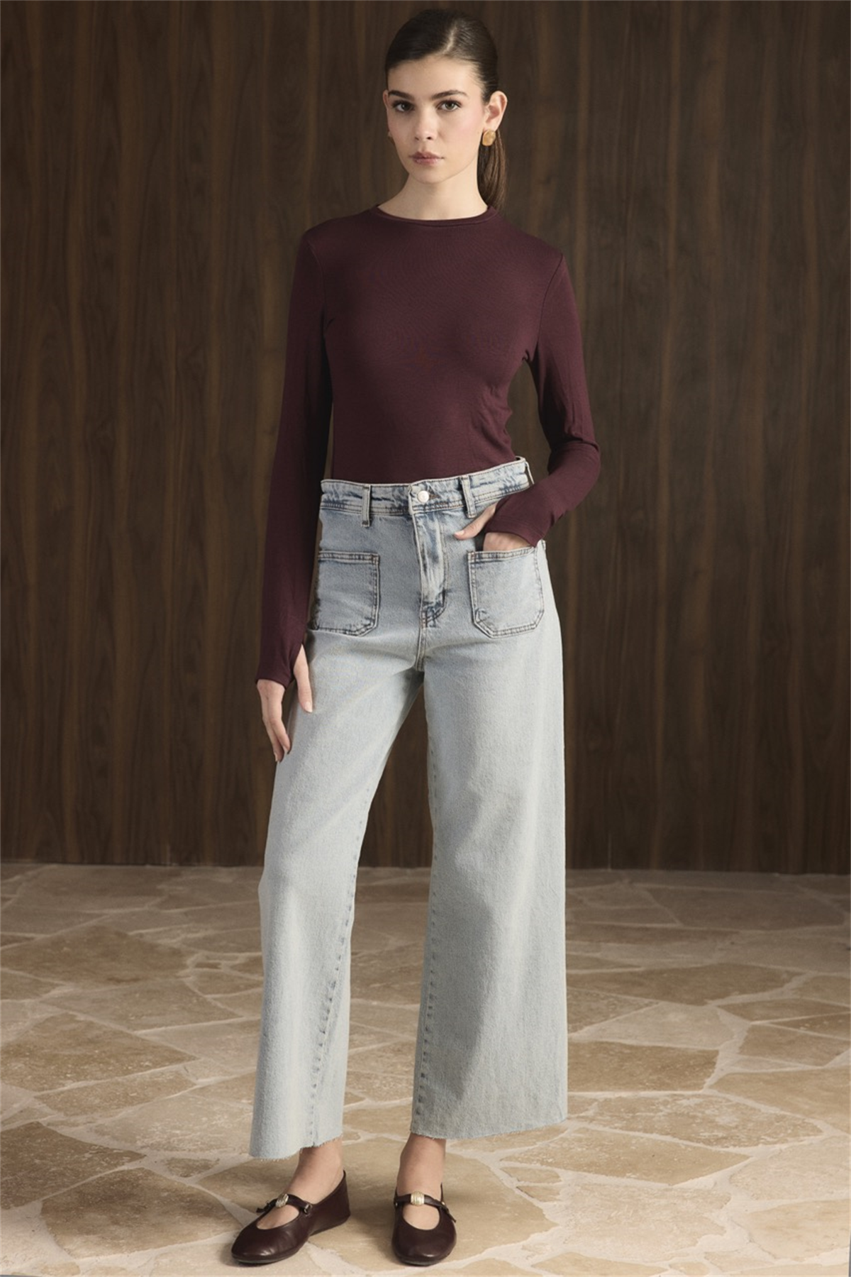 Balıkçı Yaka Basic Body - Bordo