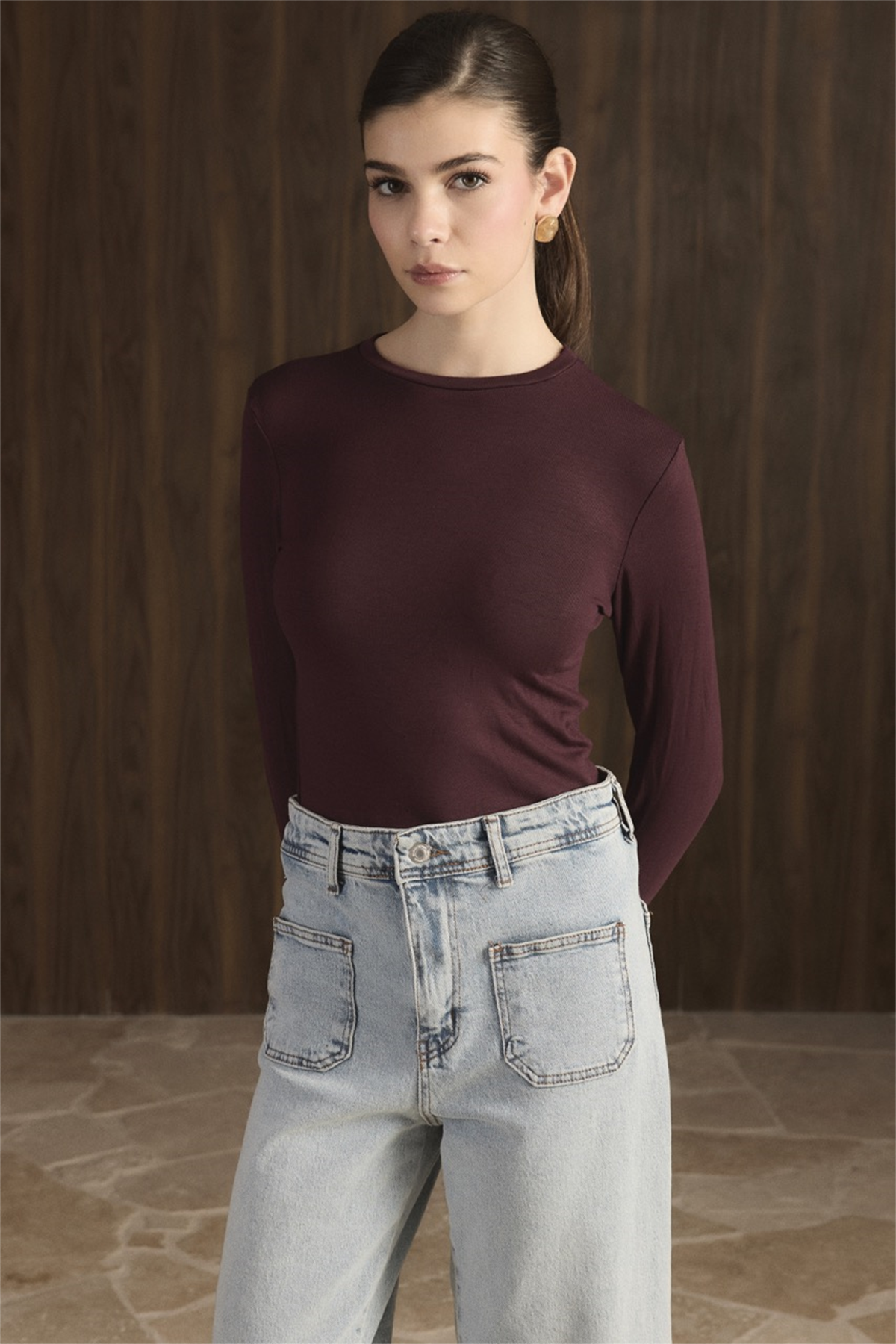 Balıkçı Yaka Basic Body - Bordo