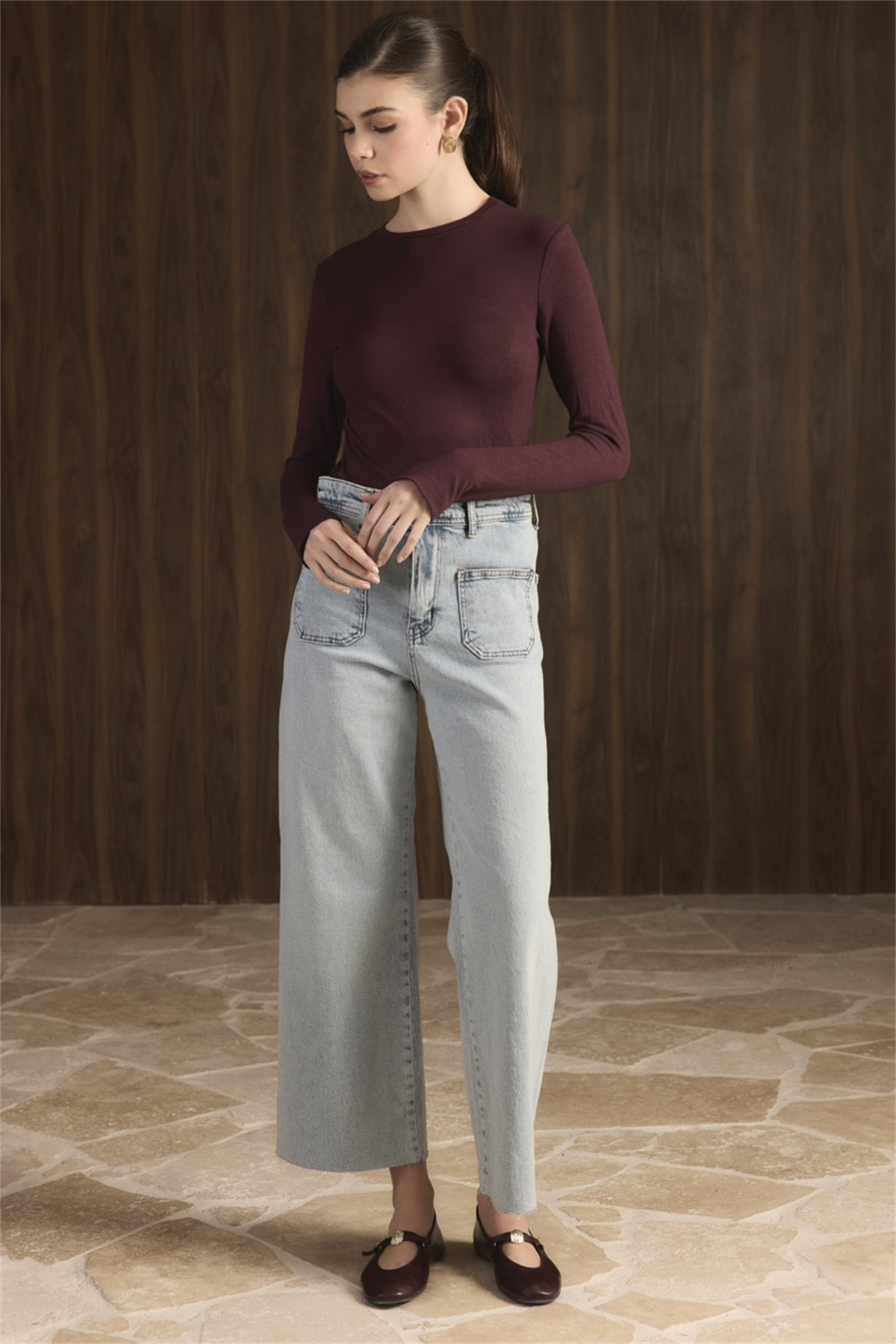 Balıkçı Yaka Basic Body - Bordo