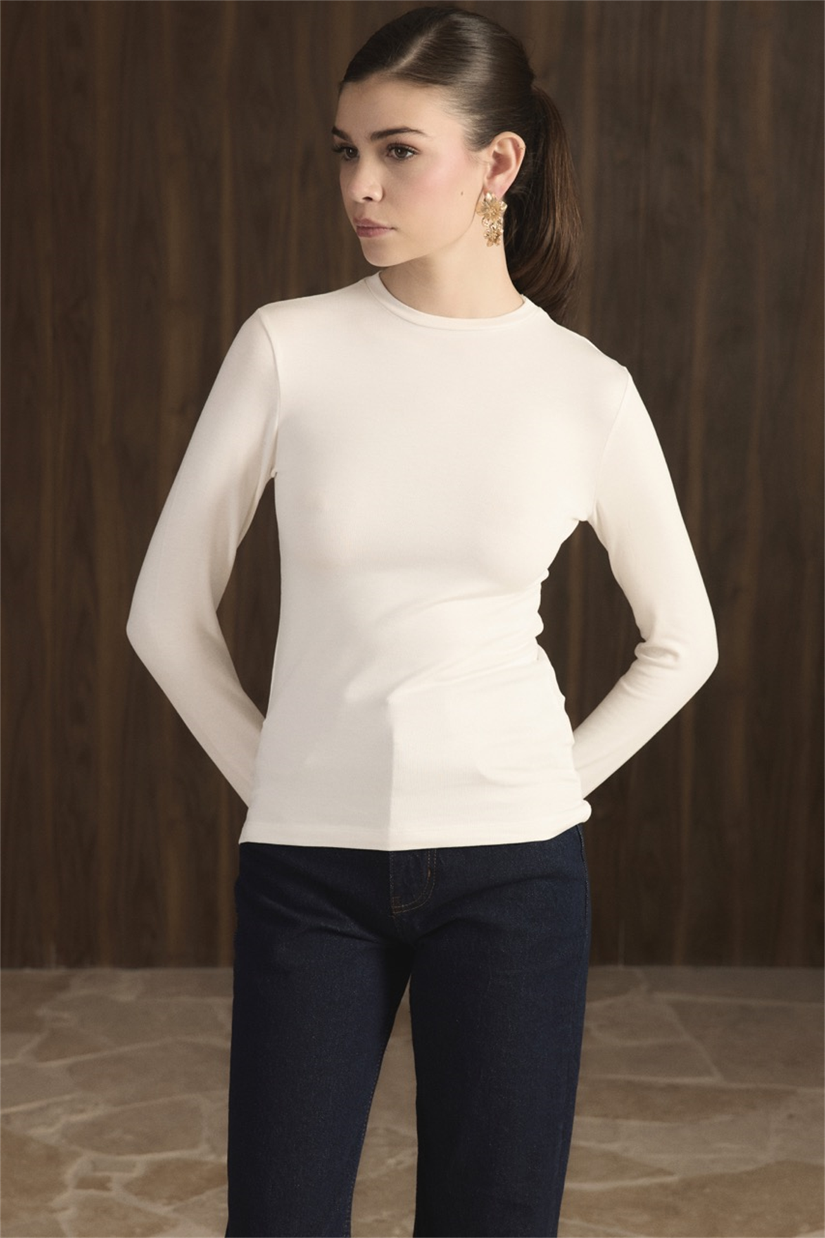 Balıkçı Yaka Basic Body - Ekru