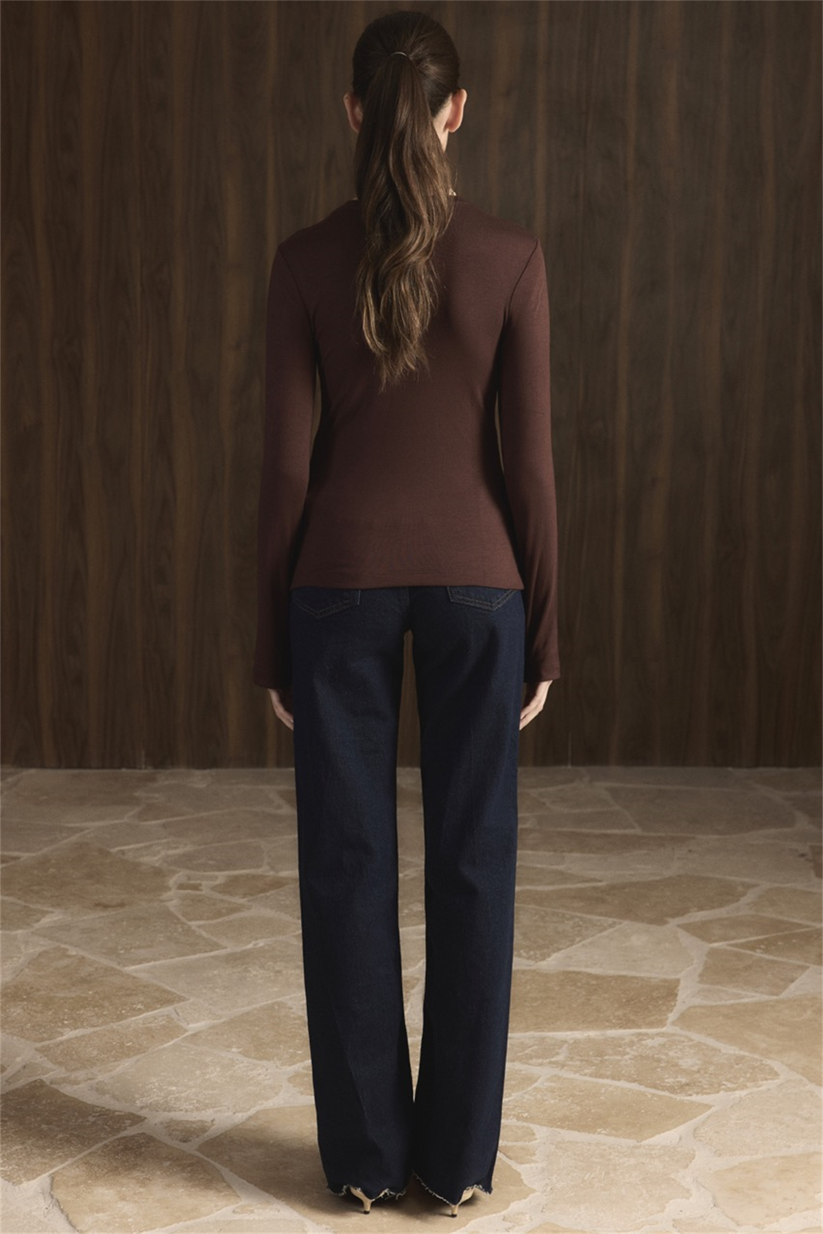 Balıkçı Yaka Basic Body - Kahve