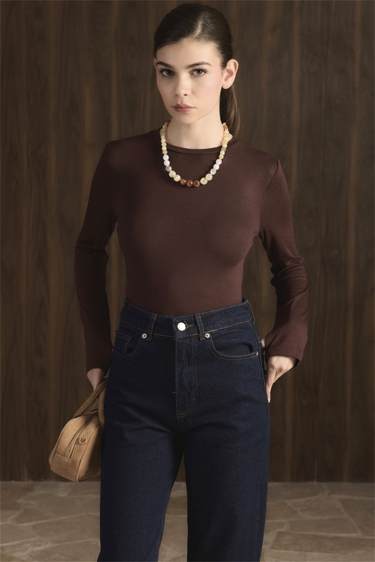 Balıkçı Yaka Basic Body - Kahve