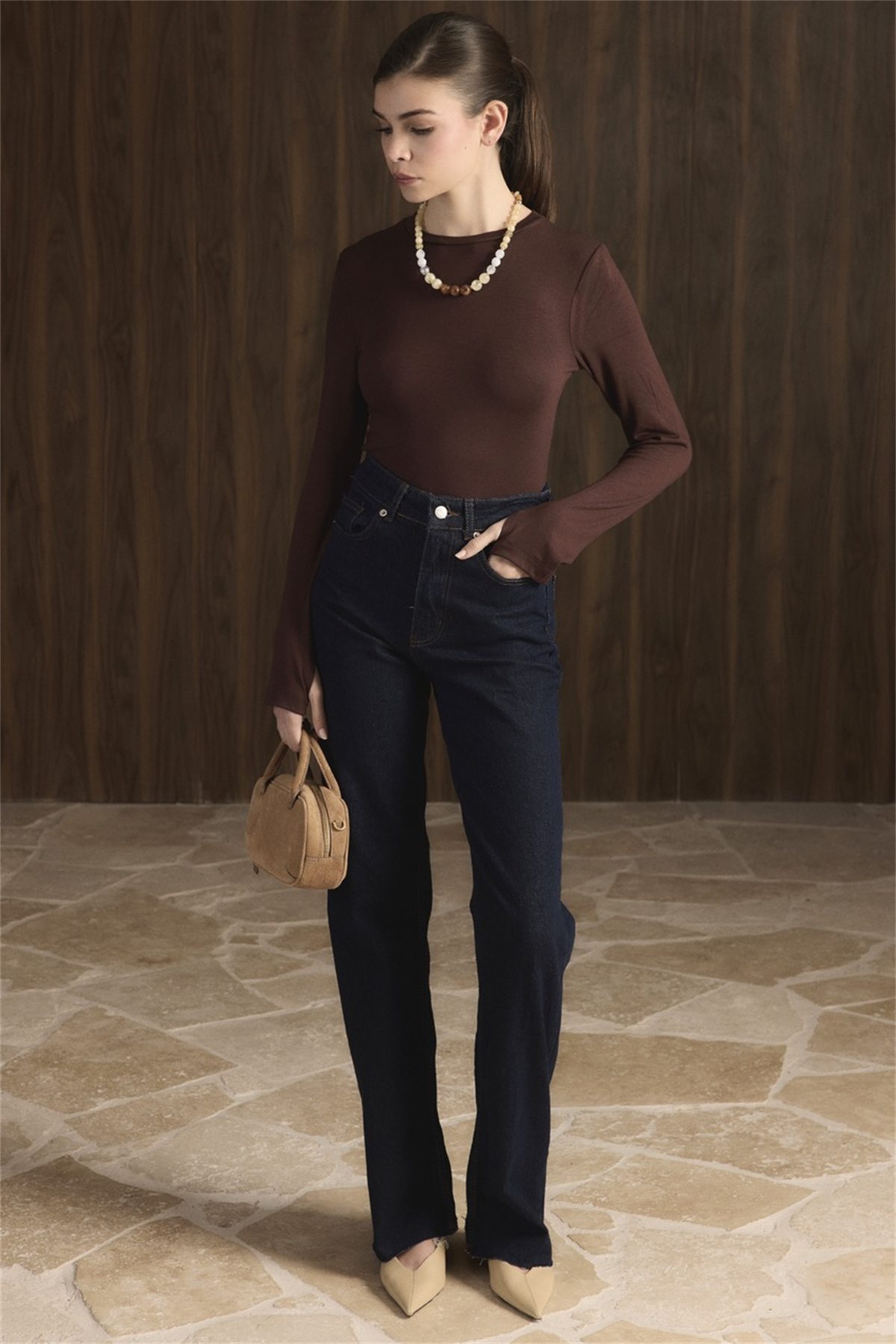 Balıkçı Yaka Basic Body - Kahve