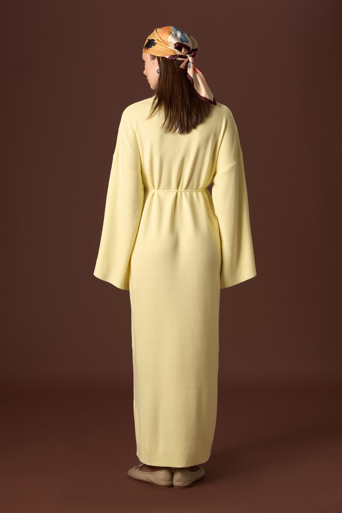 Basic Triko Kuşaklı Elbise - Sarı