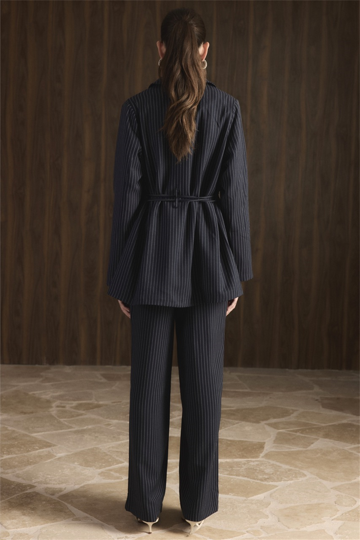 Bel Bağlamalı Blazer Ceket Takım - Koyu Lacivert