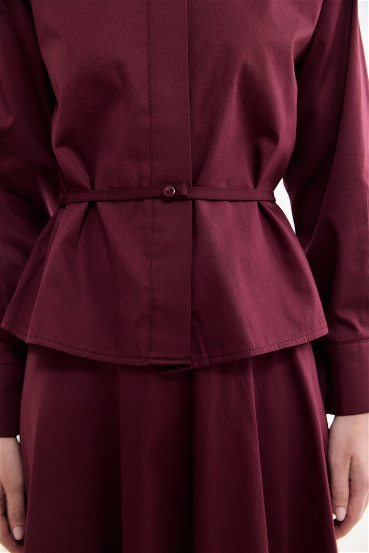 Bel Detaylı Compact Saten Etek Takım - Bordo