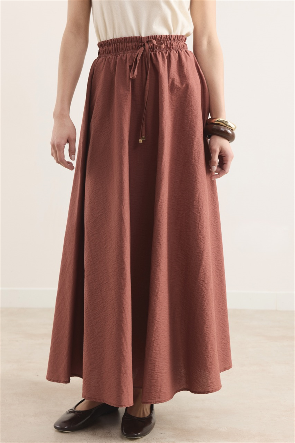 Bel Lastik Büzgülü Etek - Kiremit