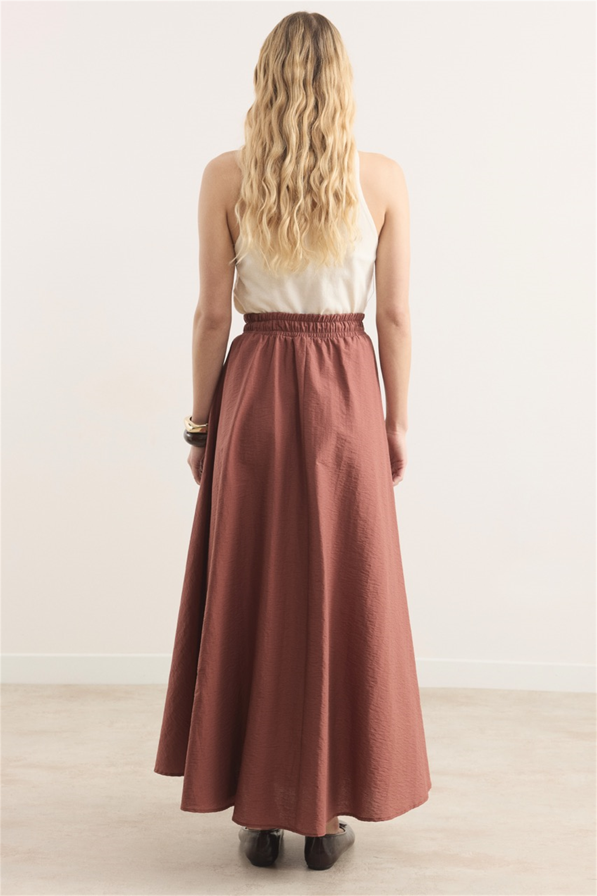 Bel Lastik Büzgülü Etek - Kiremit