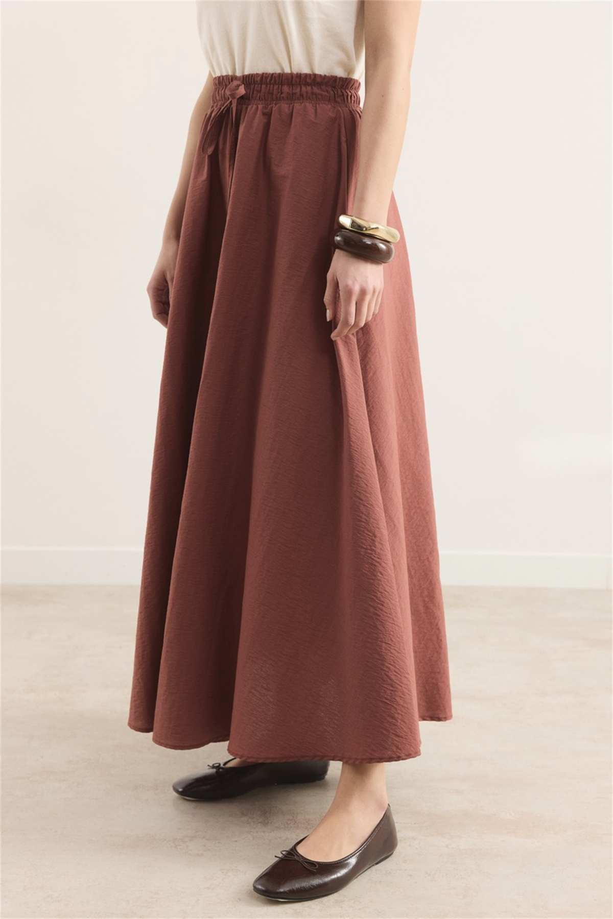 Bel Lastik Büzgülü Etek - Kiremit