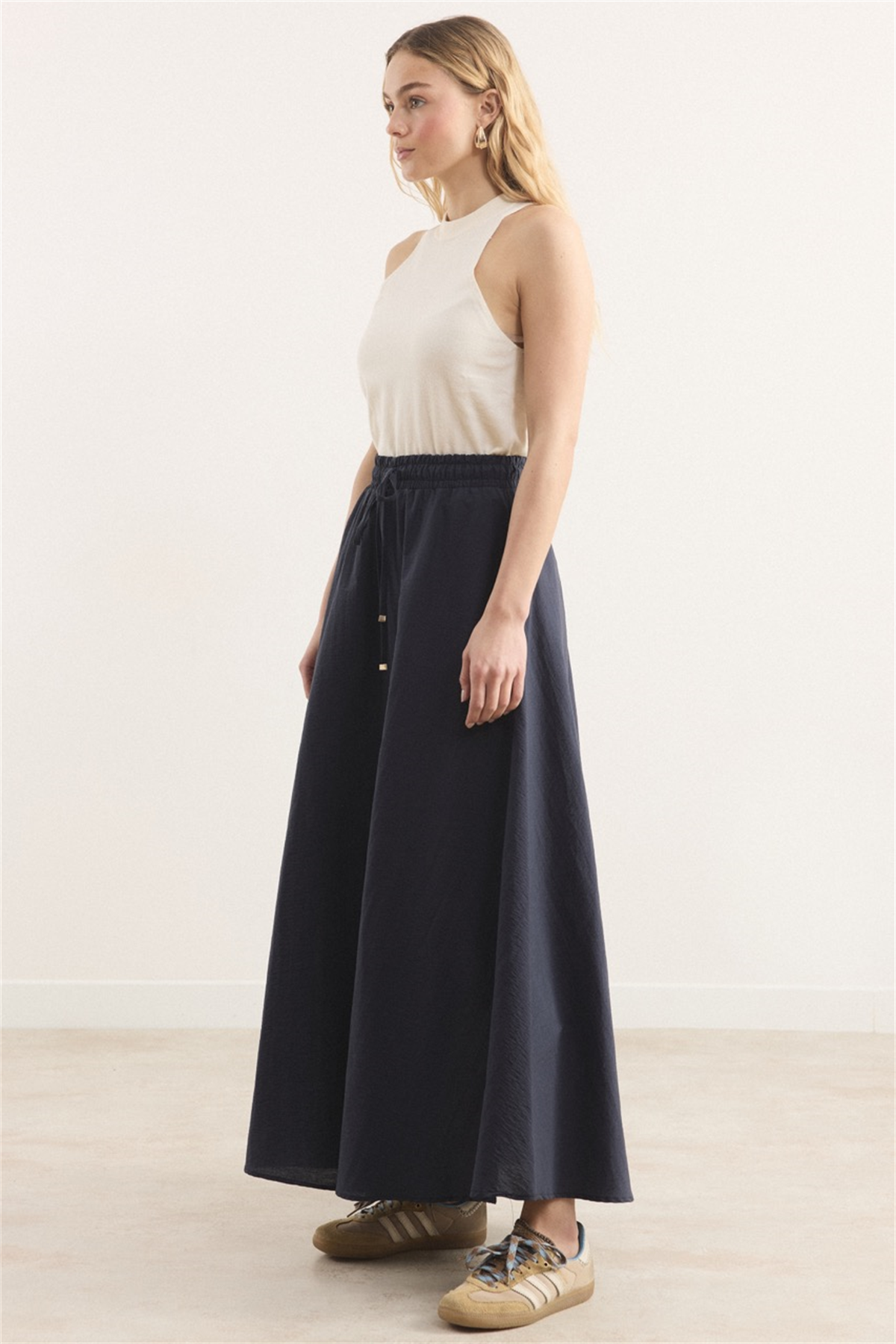 Bel Lastik Büzgülü Etek - Lacivert