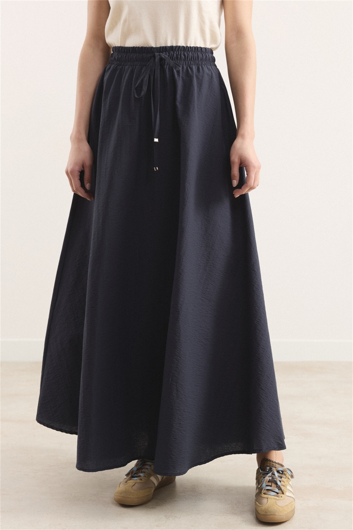 Bel Lastik Büzgülü Etek - Lacivert