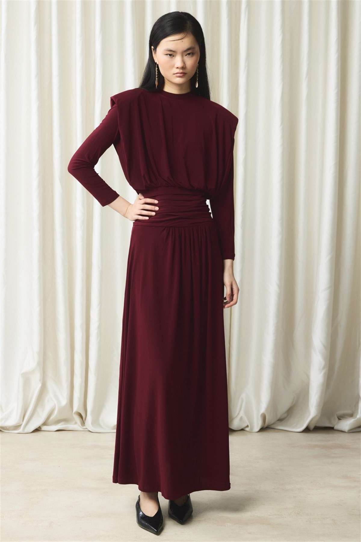 Bel Pileli Sendy Elbise - Bordo